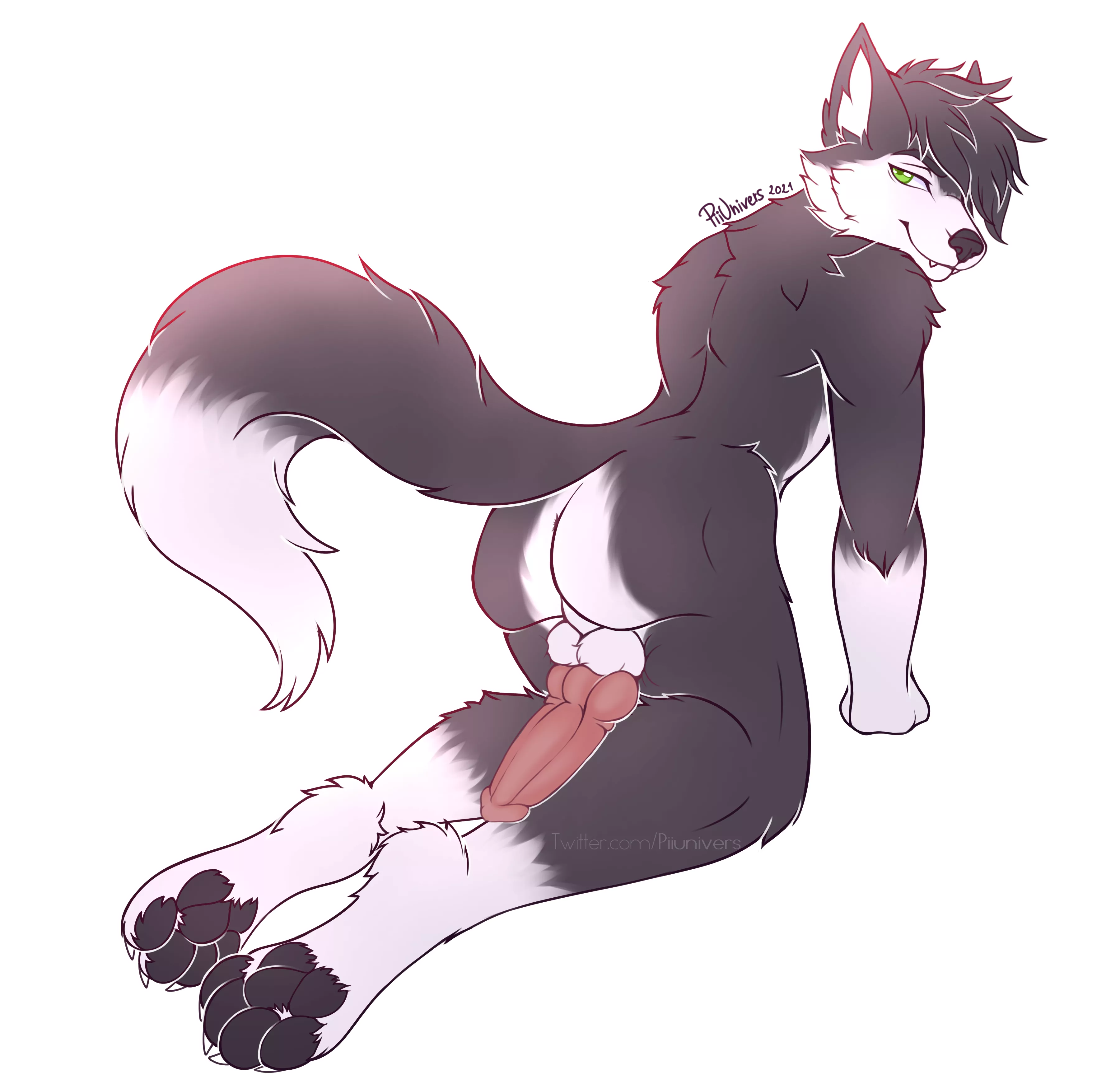 Sexy Male Furry Wolf Looking at You (artist:me, Twitter @Piiunivers) posted by Piiunivers