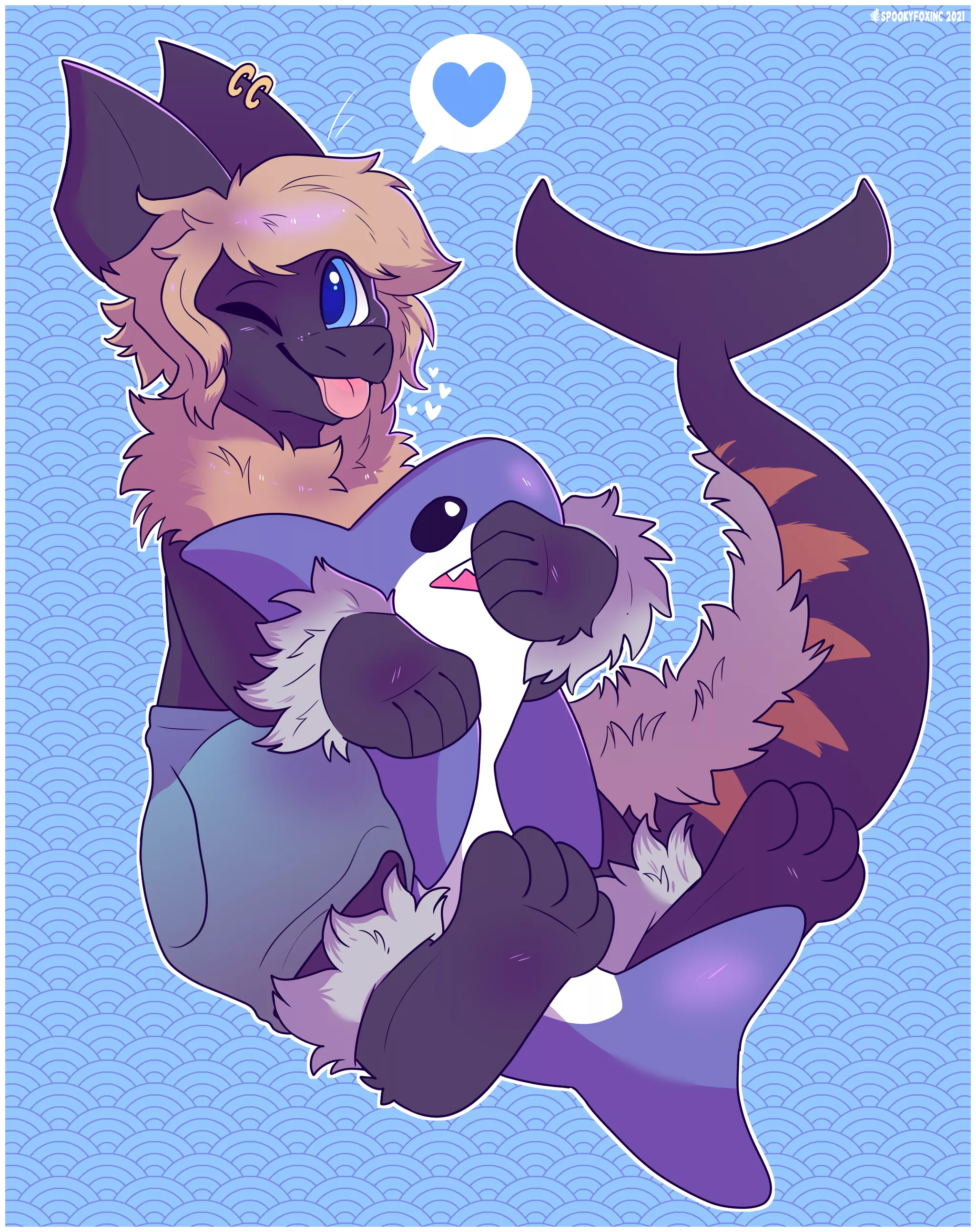 Shark hugging a shark!!! Omg how is this possible... <Blåhaj YCH for ayasharkbutt, art by me @spookyfoxinc on twitter> 🦈🦈🦈🦈 posted by spookyfoxinc