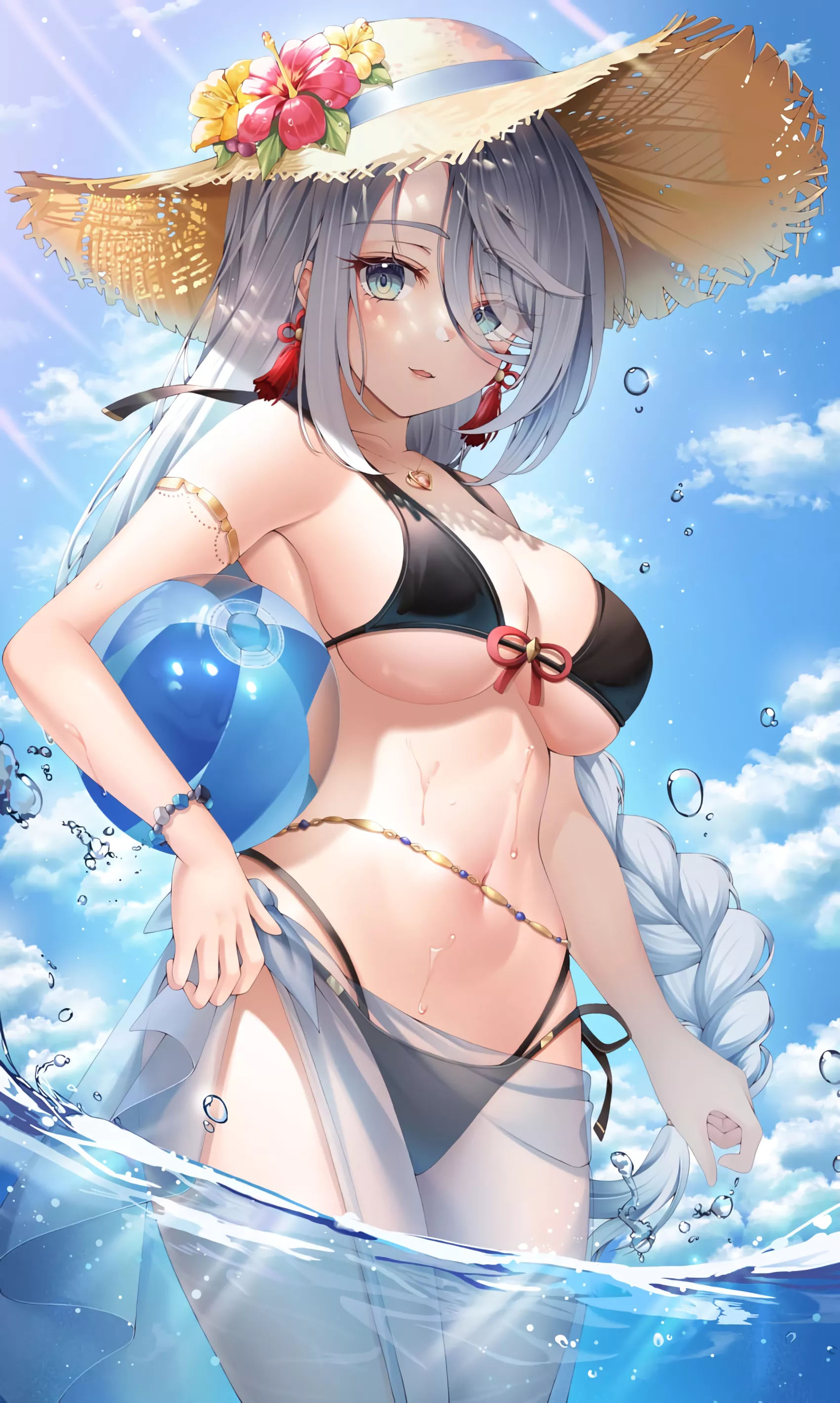 Shenhe in the water with beach ball on Valentine's Day (SSONG2) [Genshin Impact] posted by elegantloveglimmer