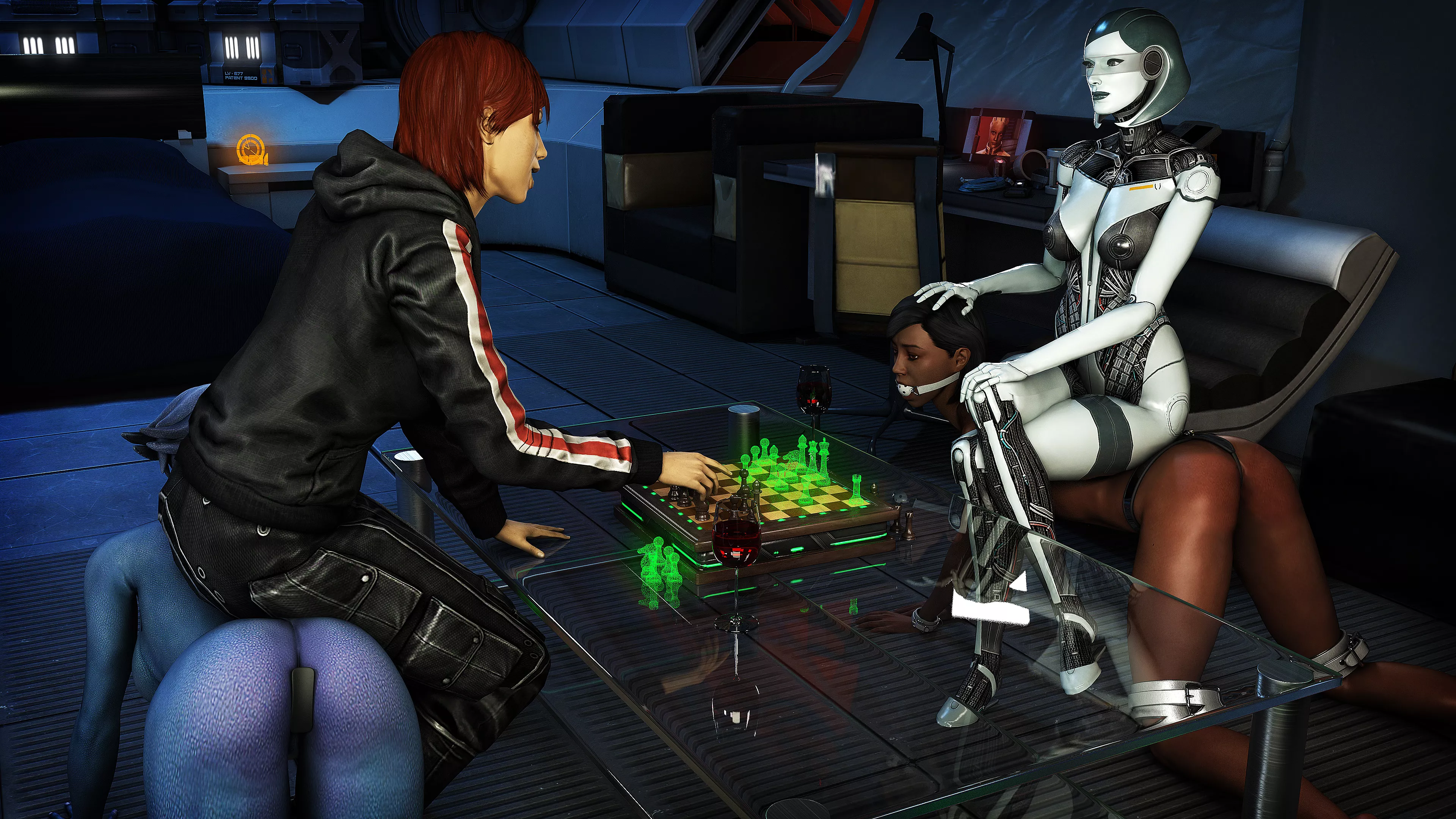 Shepard and Edi play chess, nothing else going on (asarimaniac) posted by shallowtupperware