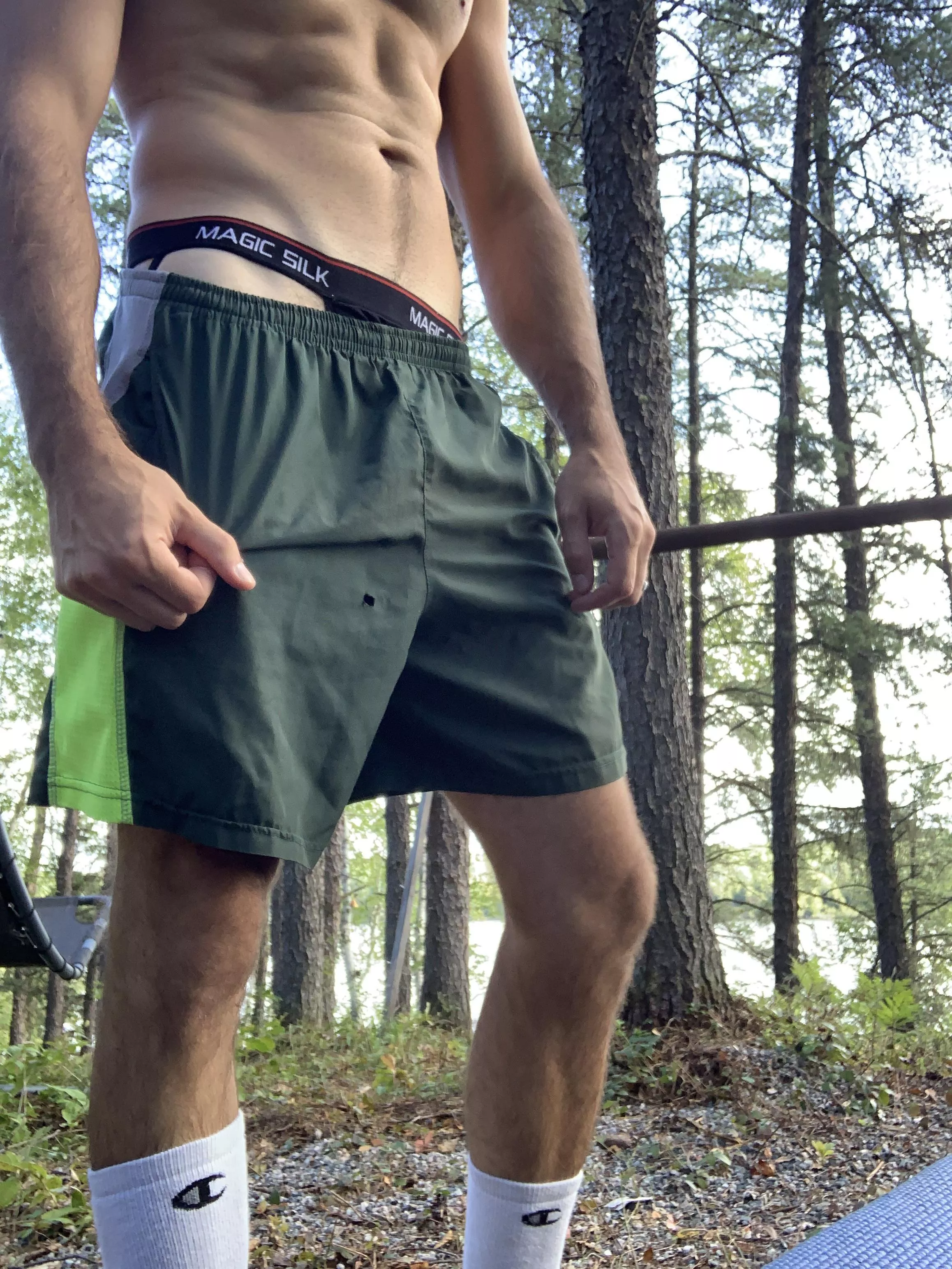 Shorts were riding low during my outdoor workout. posted by Flashy-Usual-7228