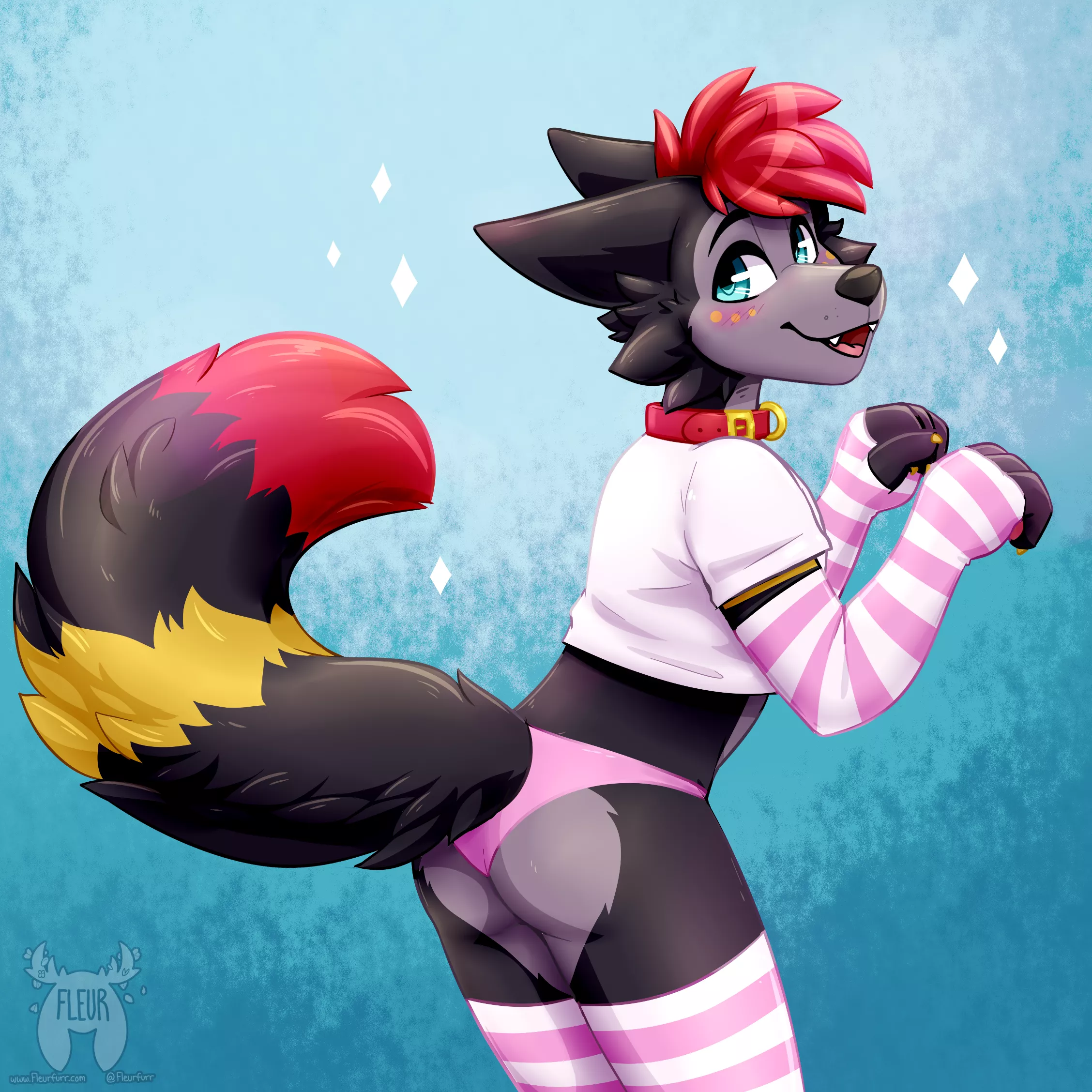 Showing off his tail.. [Q] (Art by me: @Fleurfurr on Twitter!!) posted by Fleurfurr