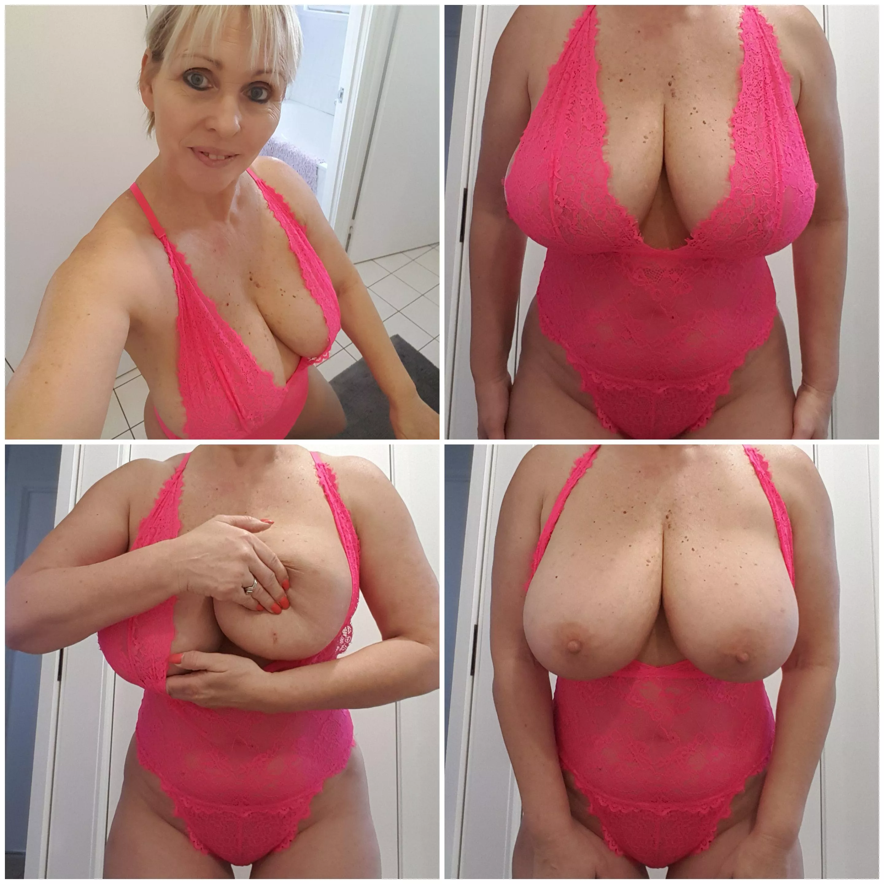 Showing off my fluorescent pink lingerie and of course my big boobs 😉 xx 57yo (f) (OC) 🇦🇺 posted by crazymfa