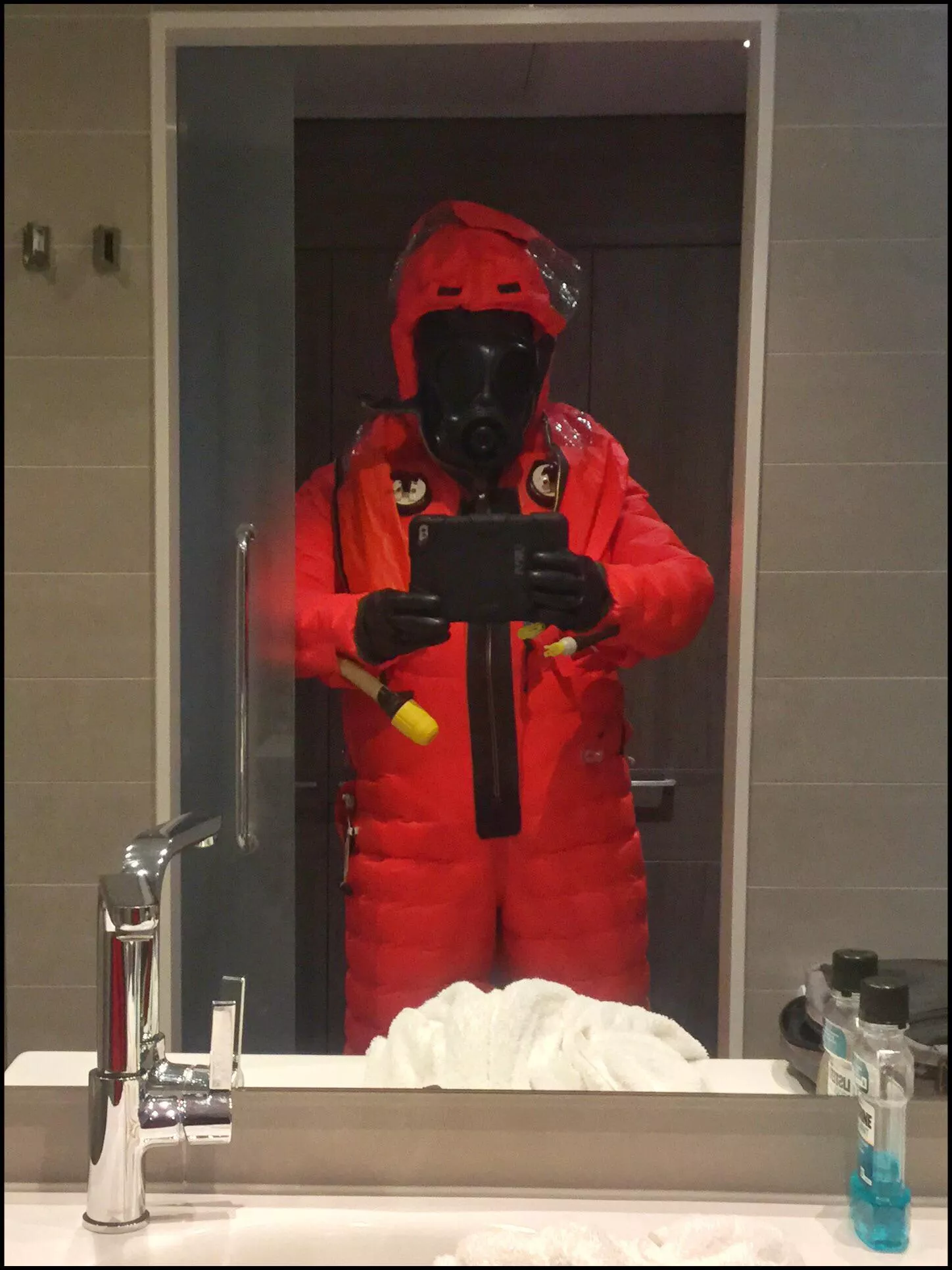 Shuffling around in a very restrictive Submarine Escape Suit….. posted by Technical_Magazine88