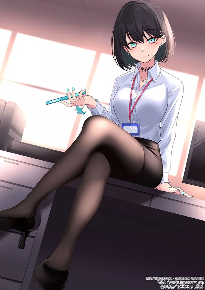 Sitting on top of her Desk [Kuro Tights] posted by CheetahSperm18