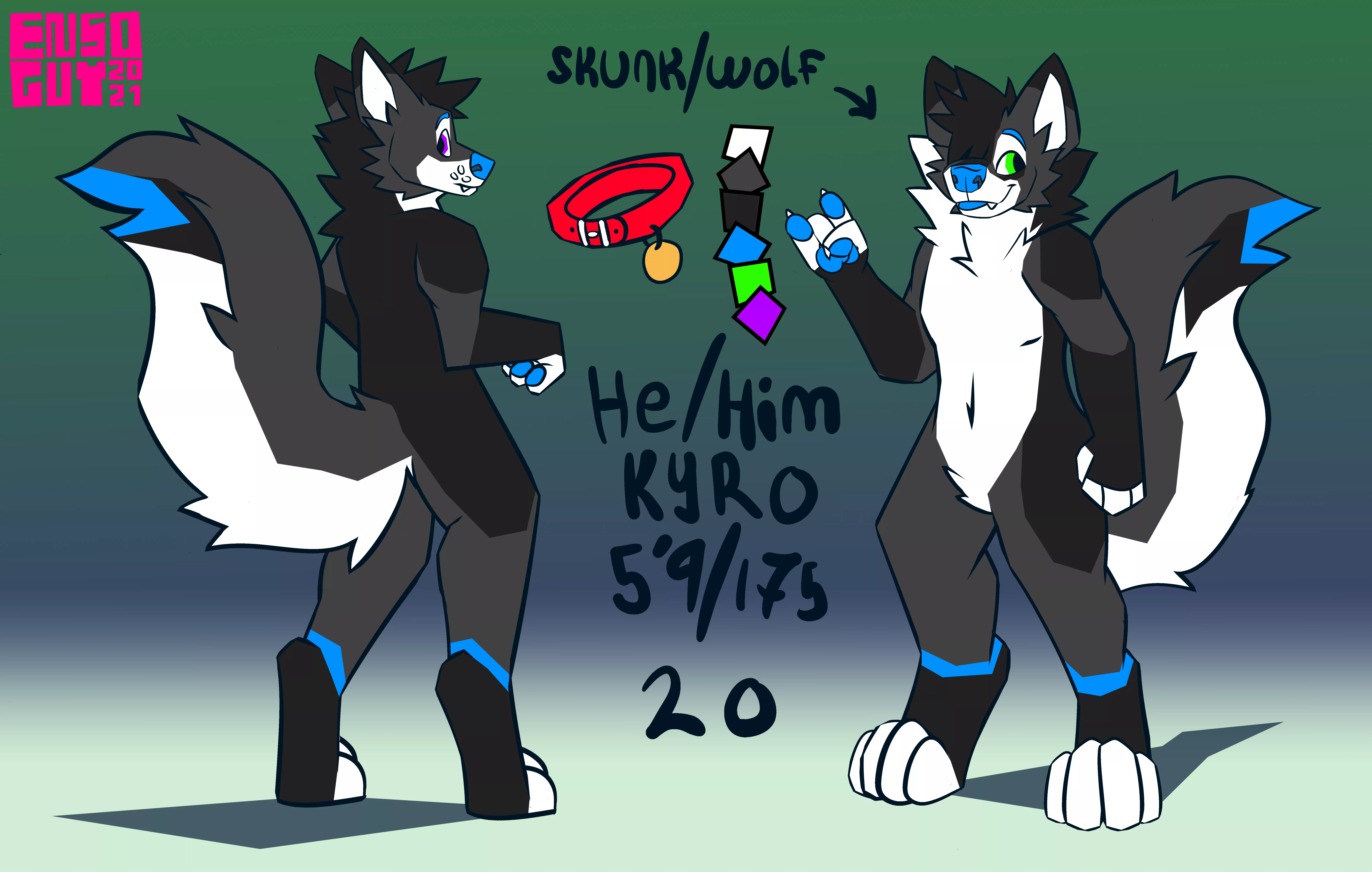 Skunky wolf refsheet for @/whomstthefuckfurry on instagram posted by Ensoguy