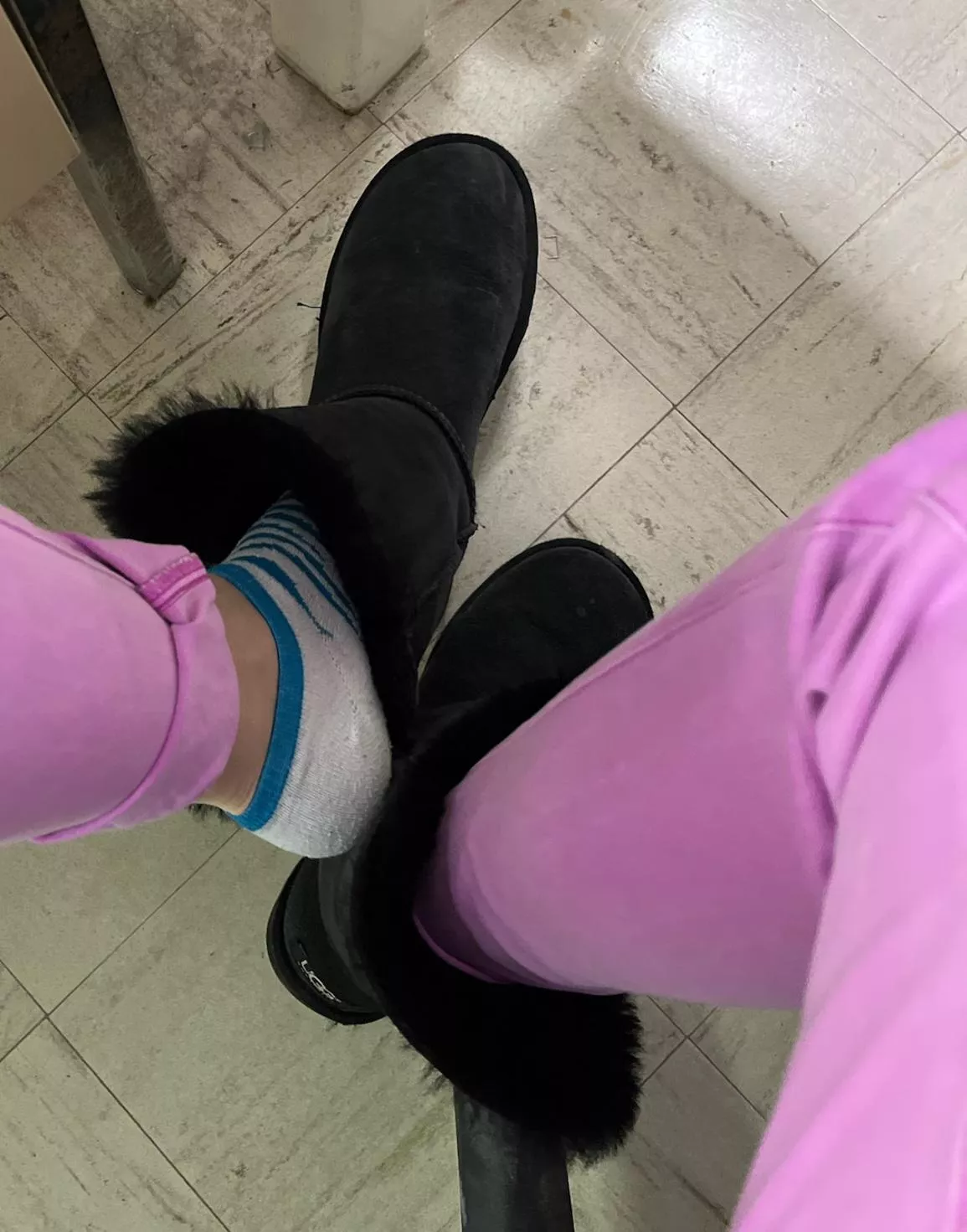 Snuck a picture at work of socks I'm working on. DM me if you want your own pair of PinkPonys. posted by PPS-sales