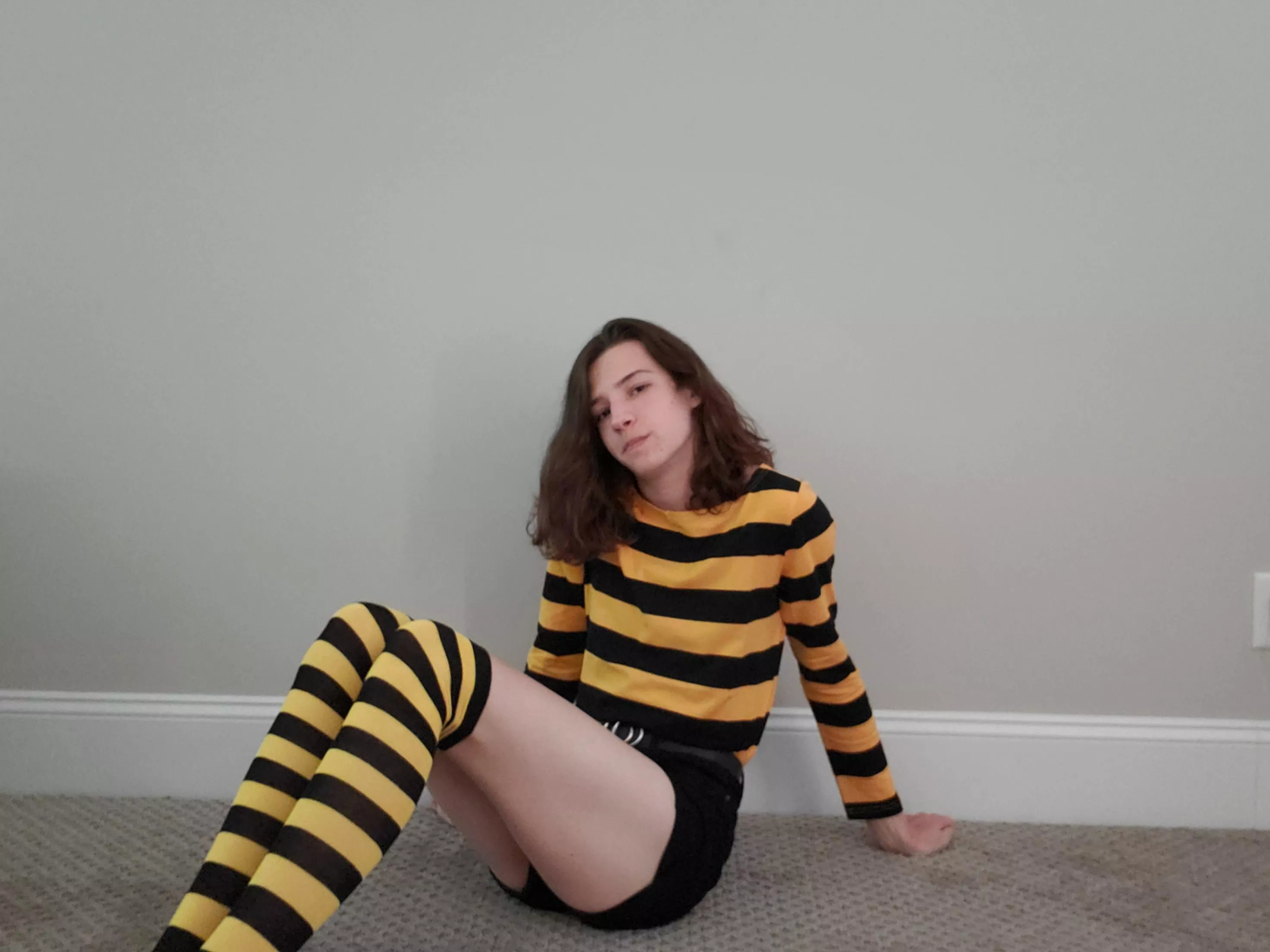 Someone inspired me with a bee themed outfit so here I am. No makeup though cuz I'm lazy. Enjoy my ugliness. posted by Path27