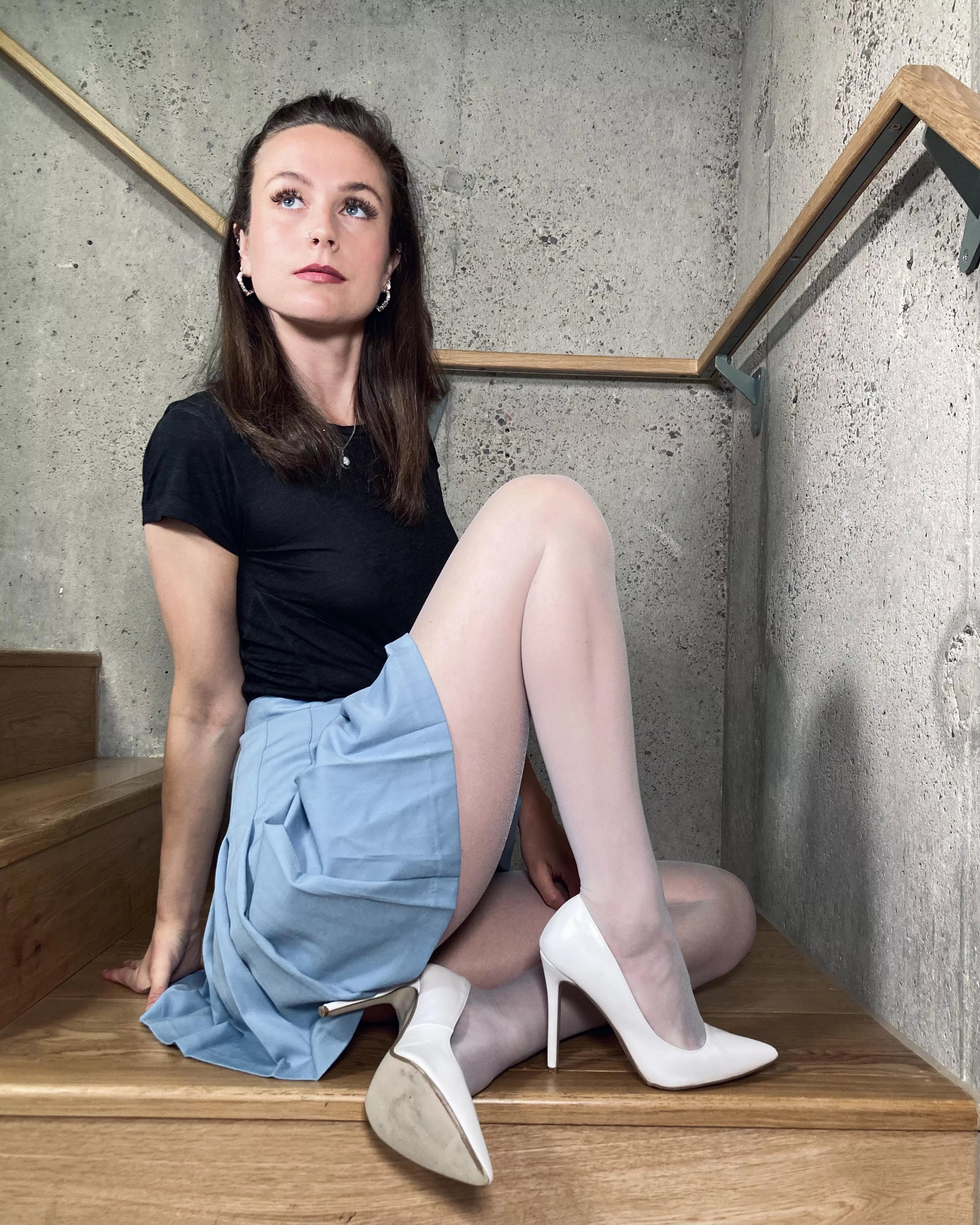 Sometimes, I sit on the stairs in my sheer tights and ponder my existence 🧐 posted by nylonbea