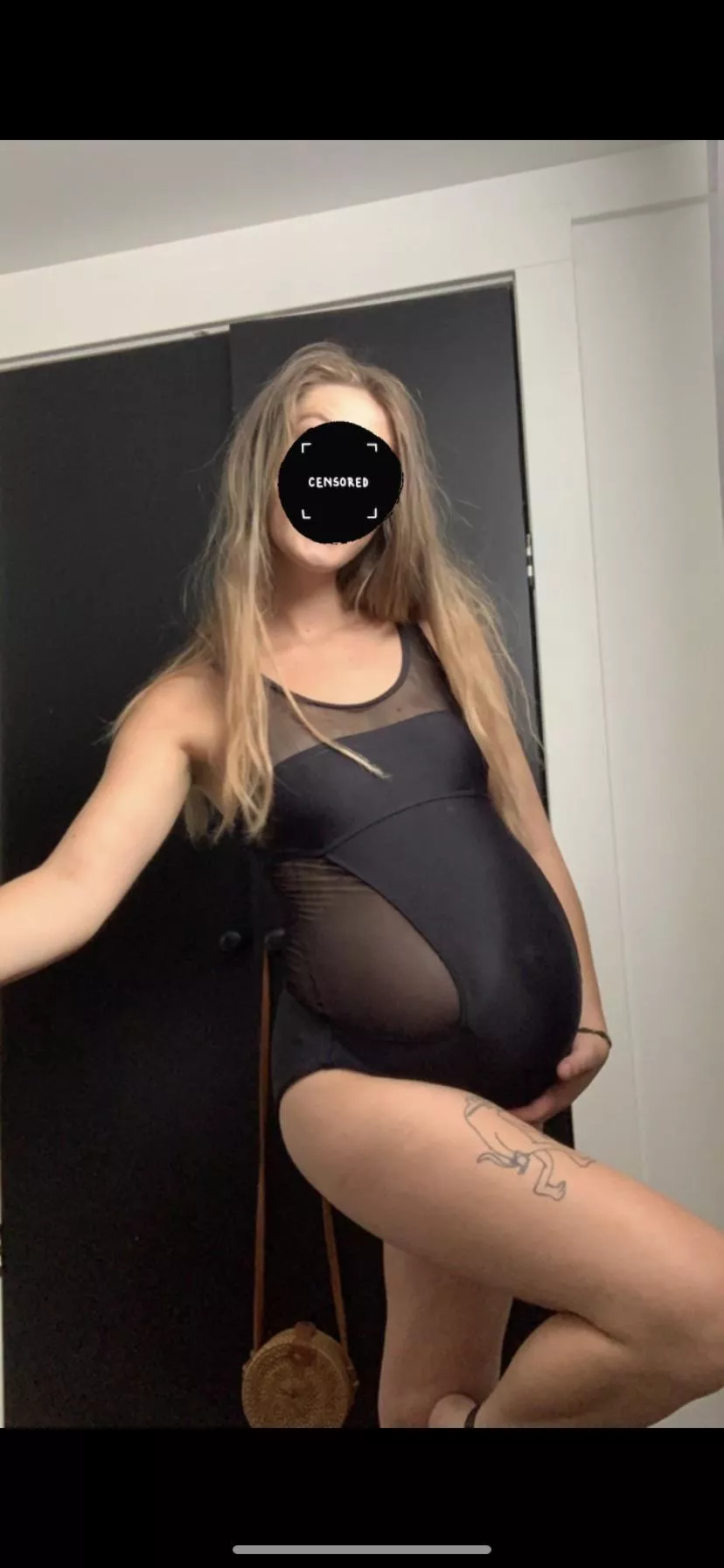 Squeezing my 34 week belly into pre pregnancy one piece 🥵 who wants to watch the video? Message me 😈💋💋⬇️ posted by AskApprehensive5597