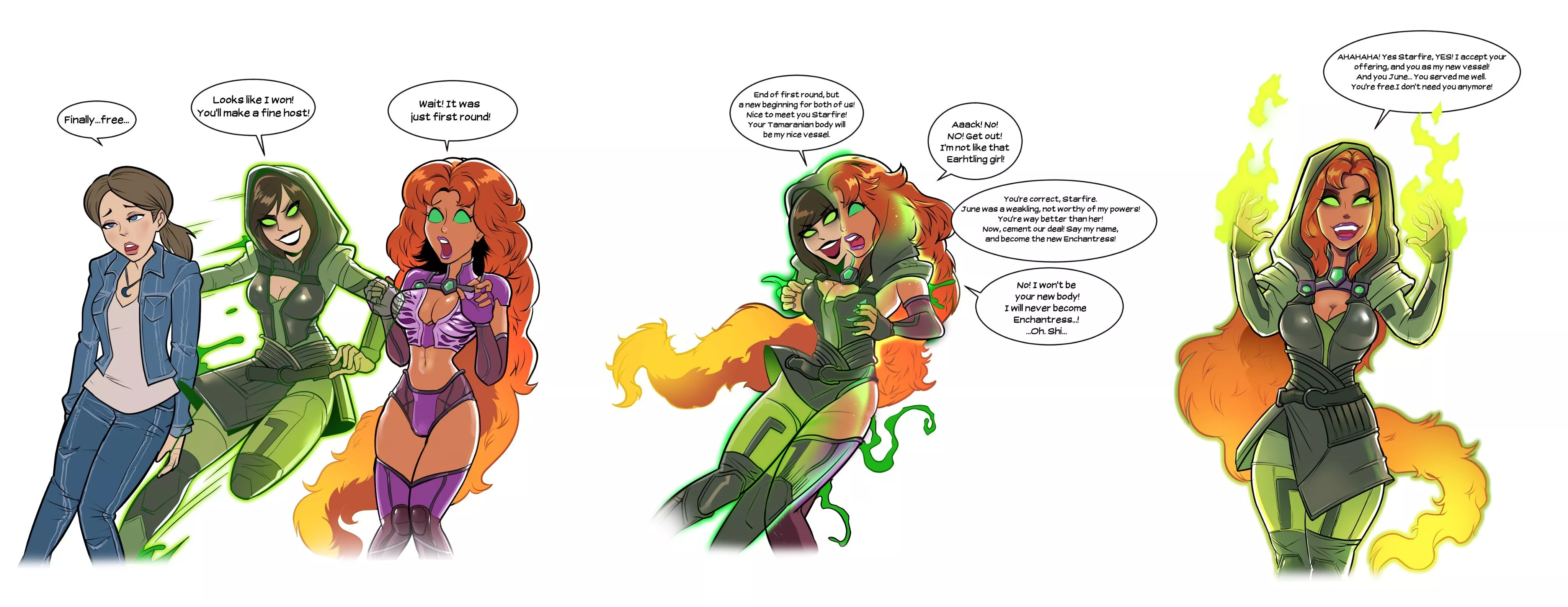 Starfire and Enchantress by HugoTheTroll (Possession, Corruption) posted by not4myprimary