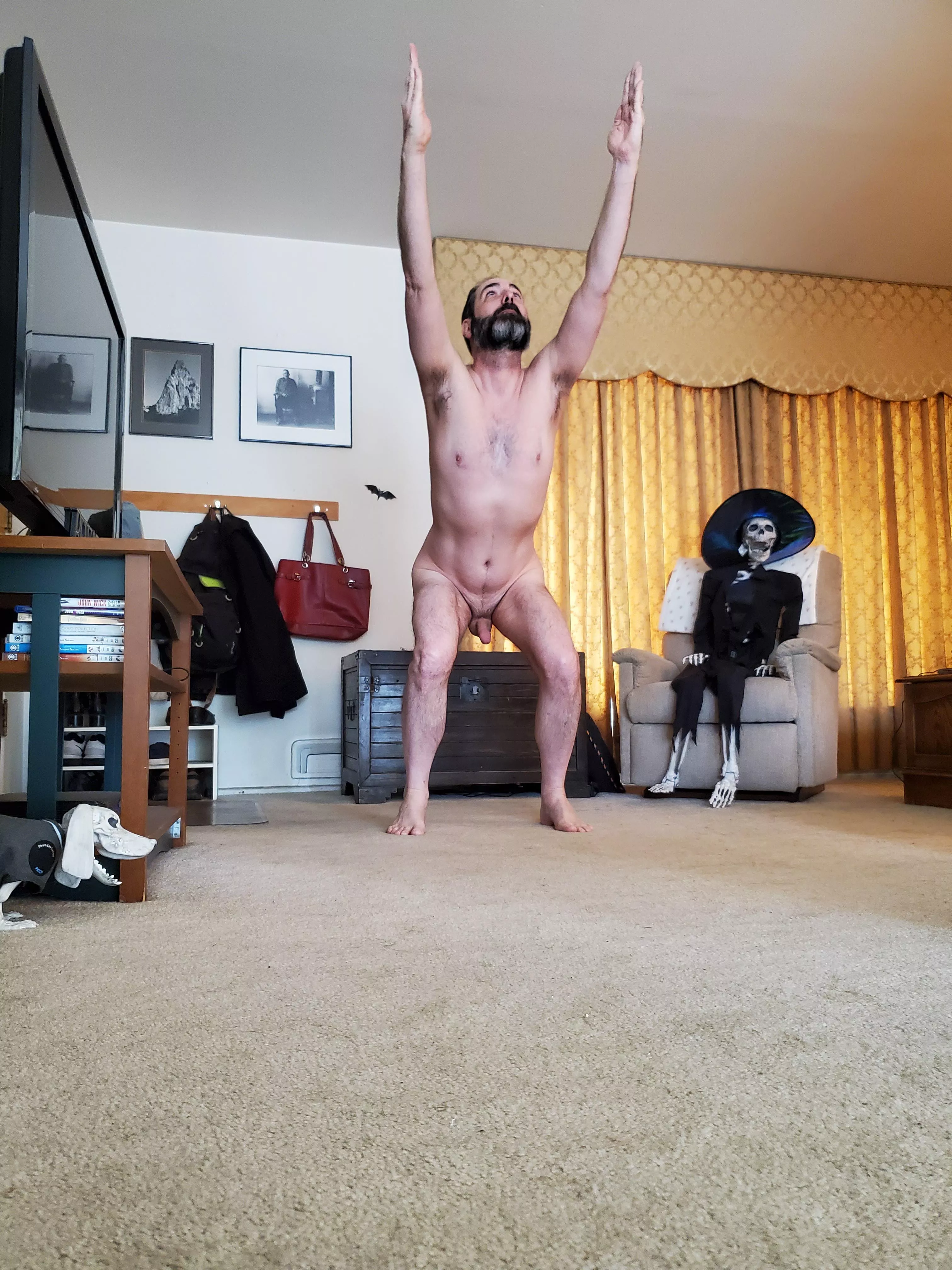 Starting off the week in chair pose as part of u/M_asin_Manci naked yoga challenge. Calling all nekkid yoga enthusiasts to join in on the fun! 🕉😘🧘‍♂️☮ posted by nacktyoginerd