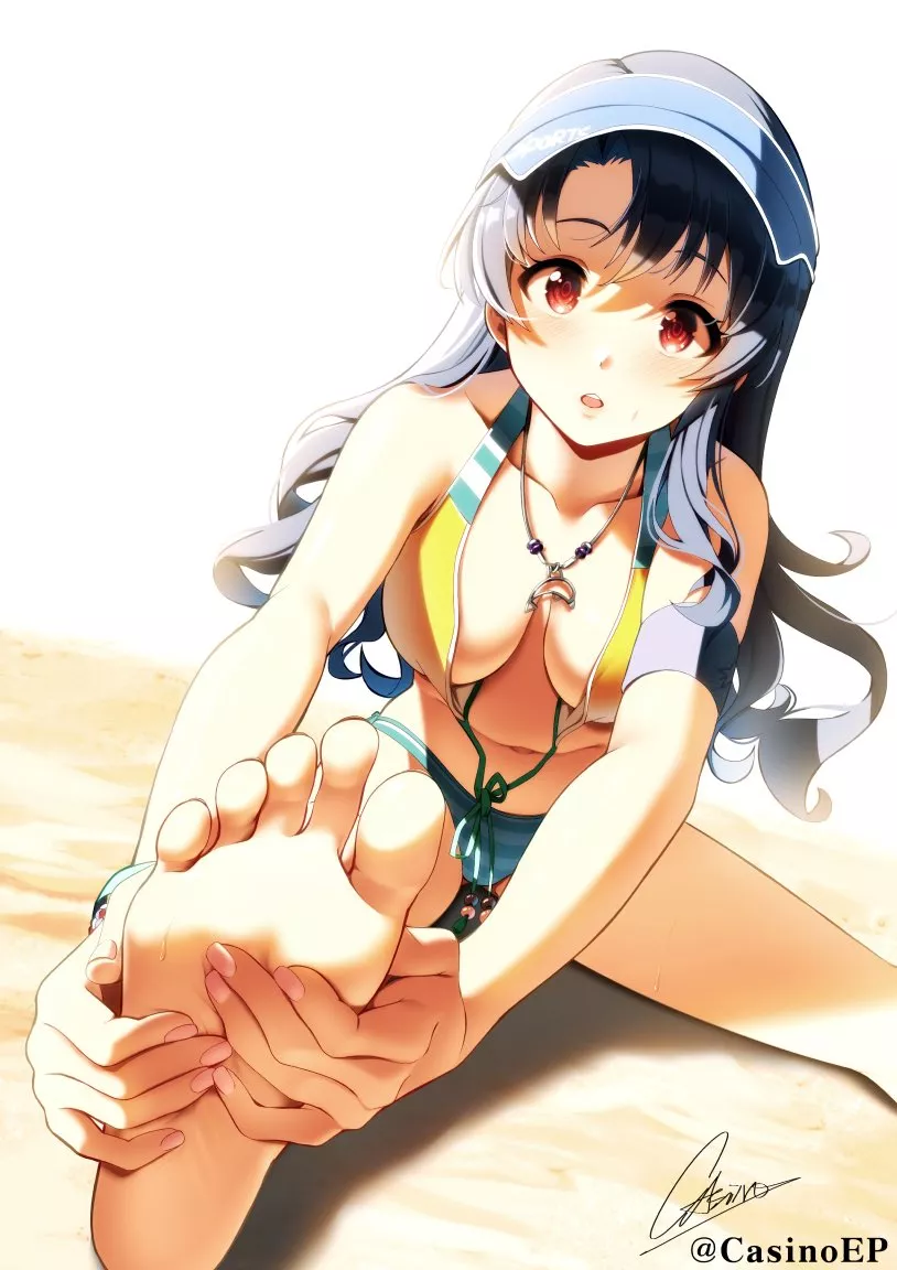 Stretch on the beach. [Idolmaster Million Live!] posted by chilidirigible