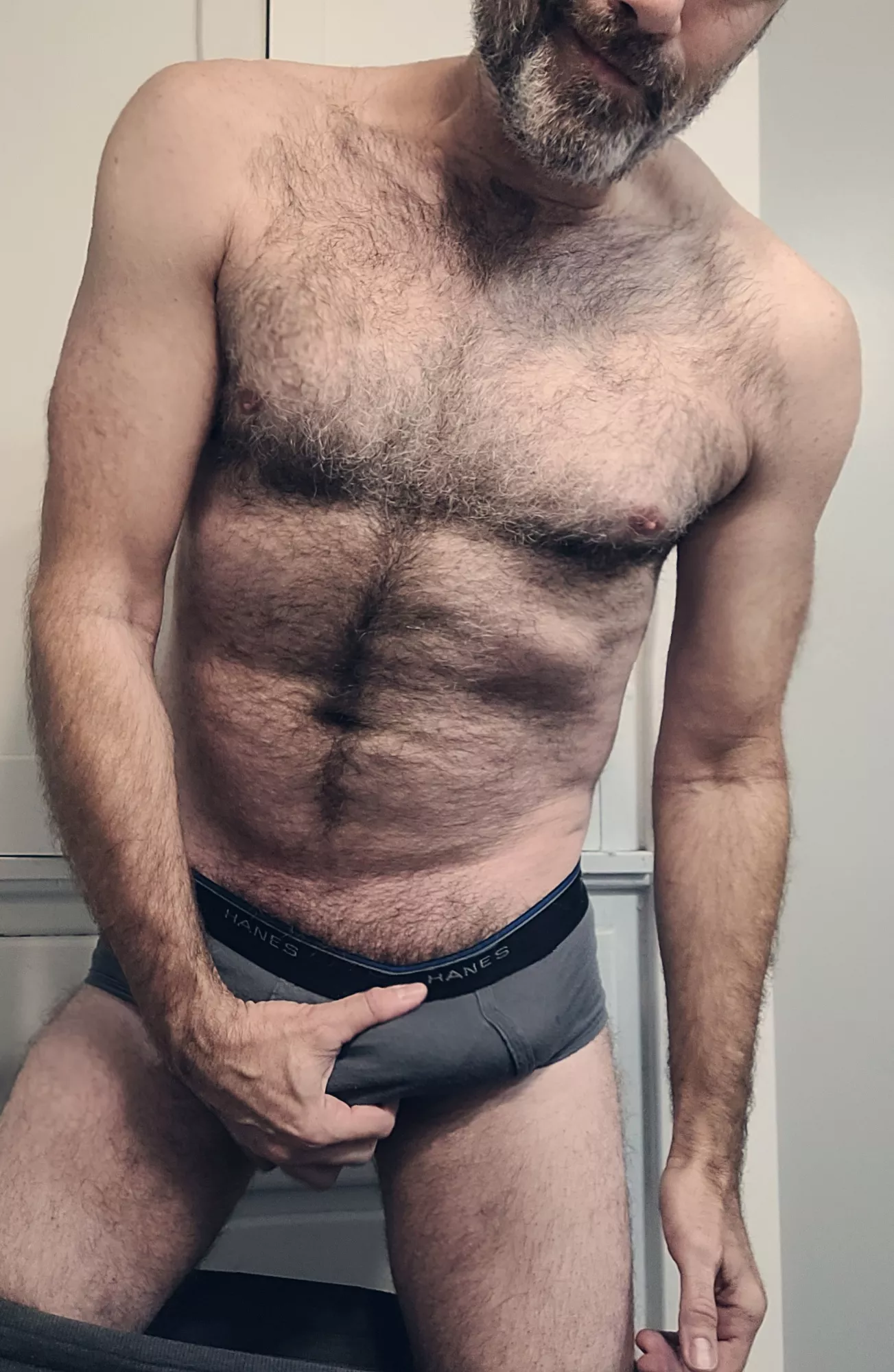 Stretching these briefs out with the morning wood 😎 posted by Regdude1072