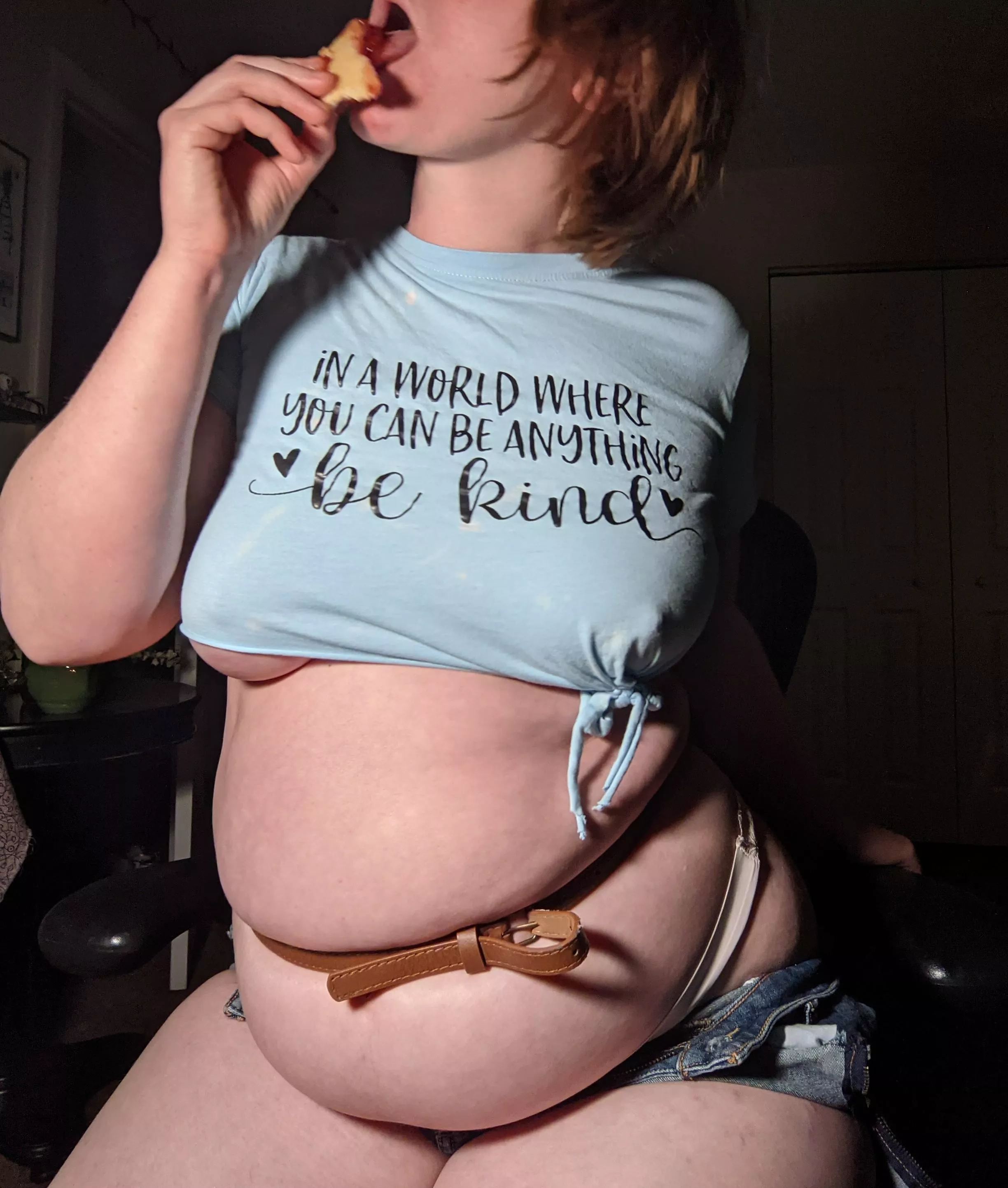 stuffed myself silly with ðŸ¥§ I love the feeling of my gut pushing against a restraint. posted by lavenderchub1