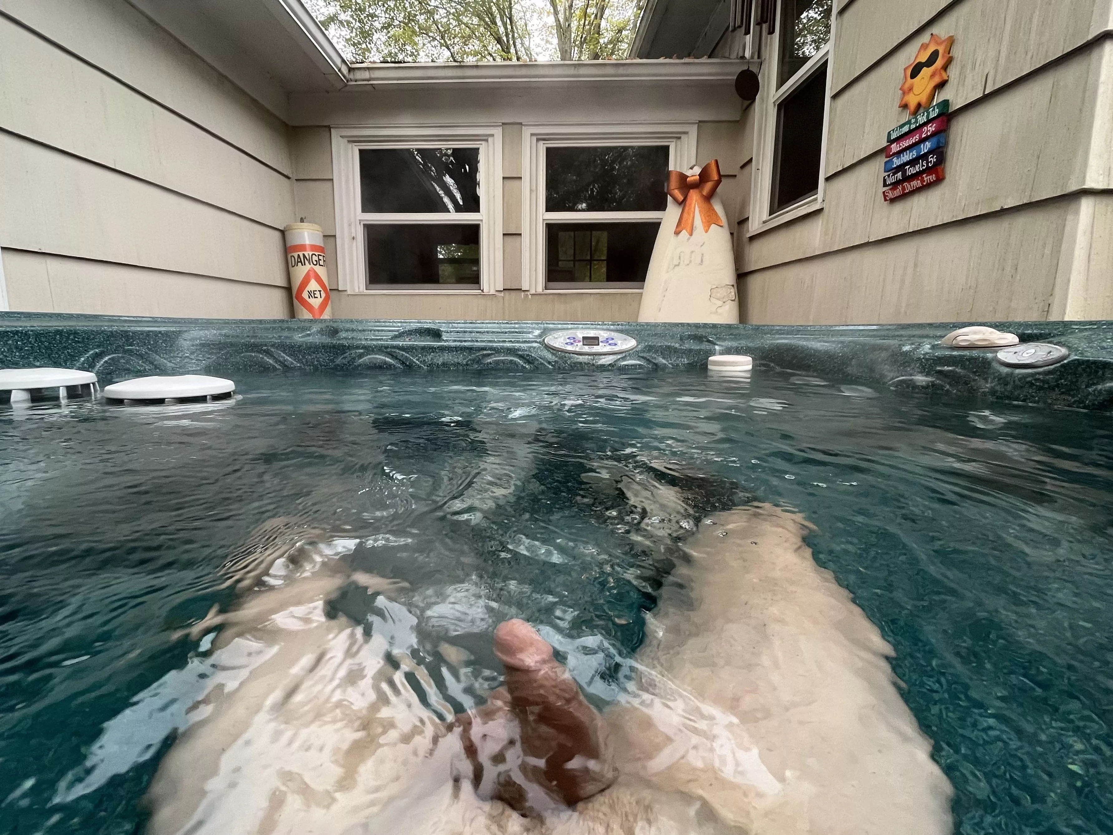 Sunday morning dad [48] relaxing in the hot tub again. Wish I could get someone to deliver a coffee posted by Tm37351