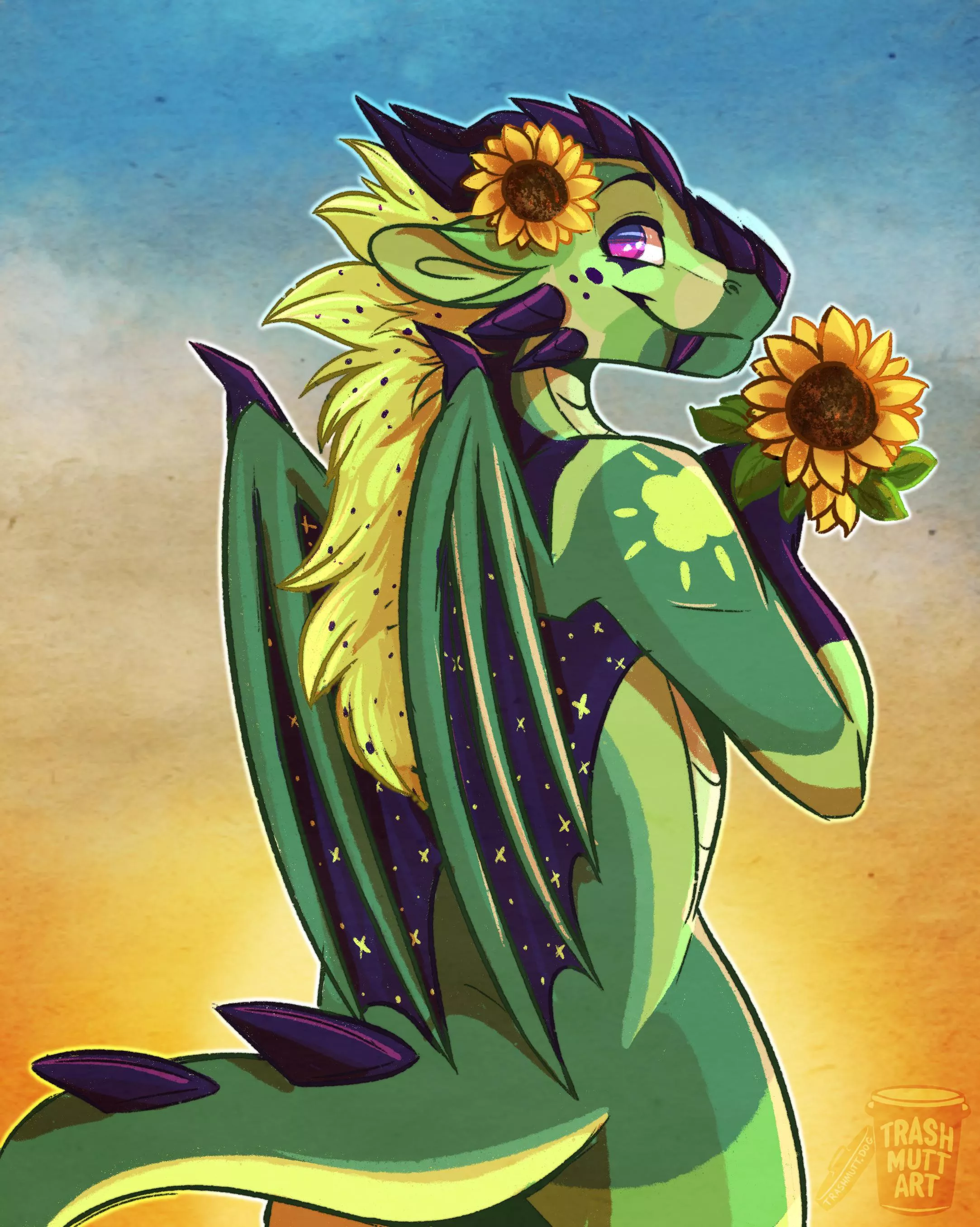 Sunflower Dragon 🌻🌤 (art by me - TrashmuttArt on Twitter) posted by trash-mutt