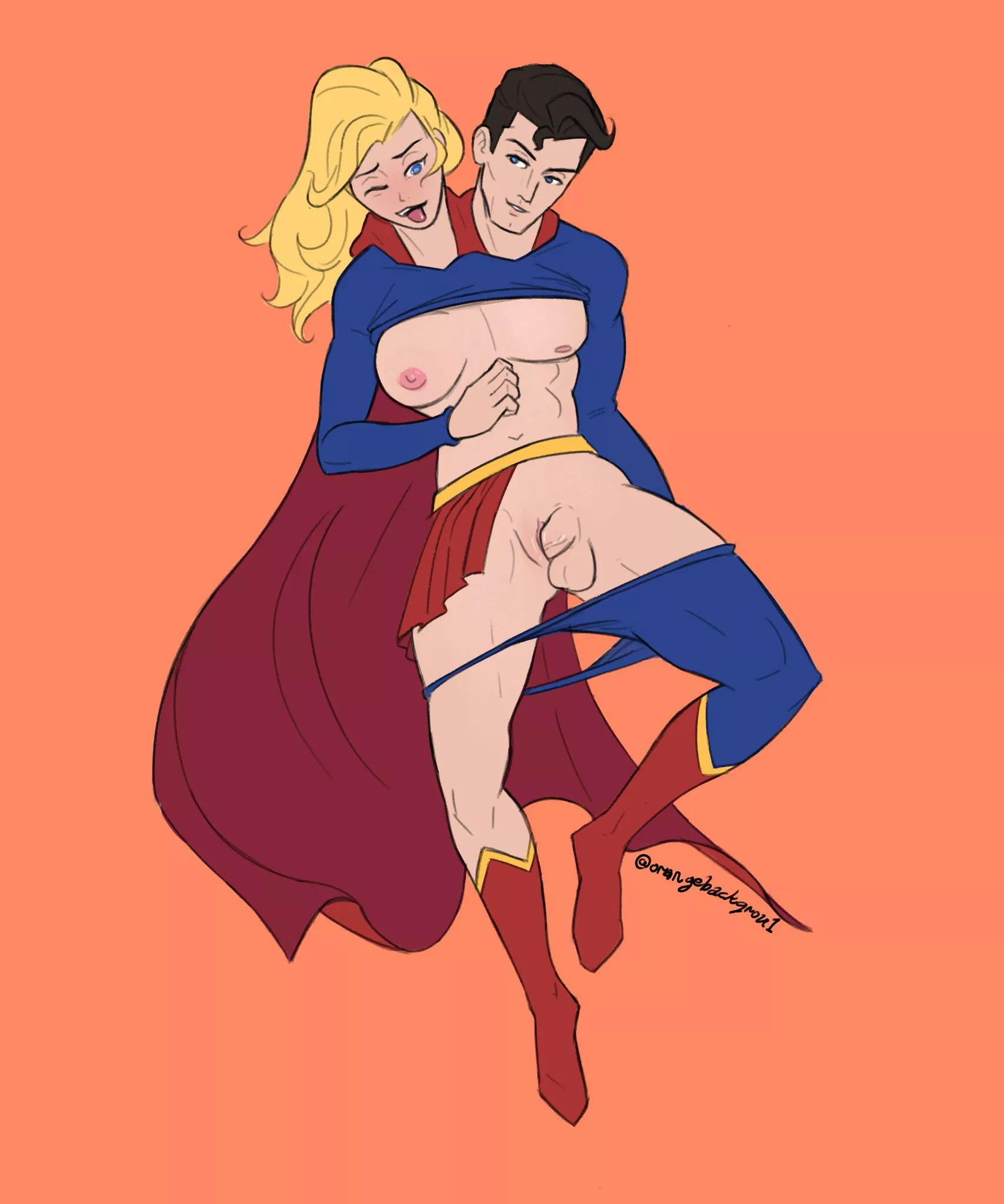 Superwoman and Superman by Orangebackgrou1 (Merge) posted by not4myprimary