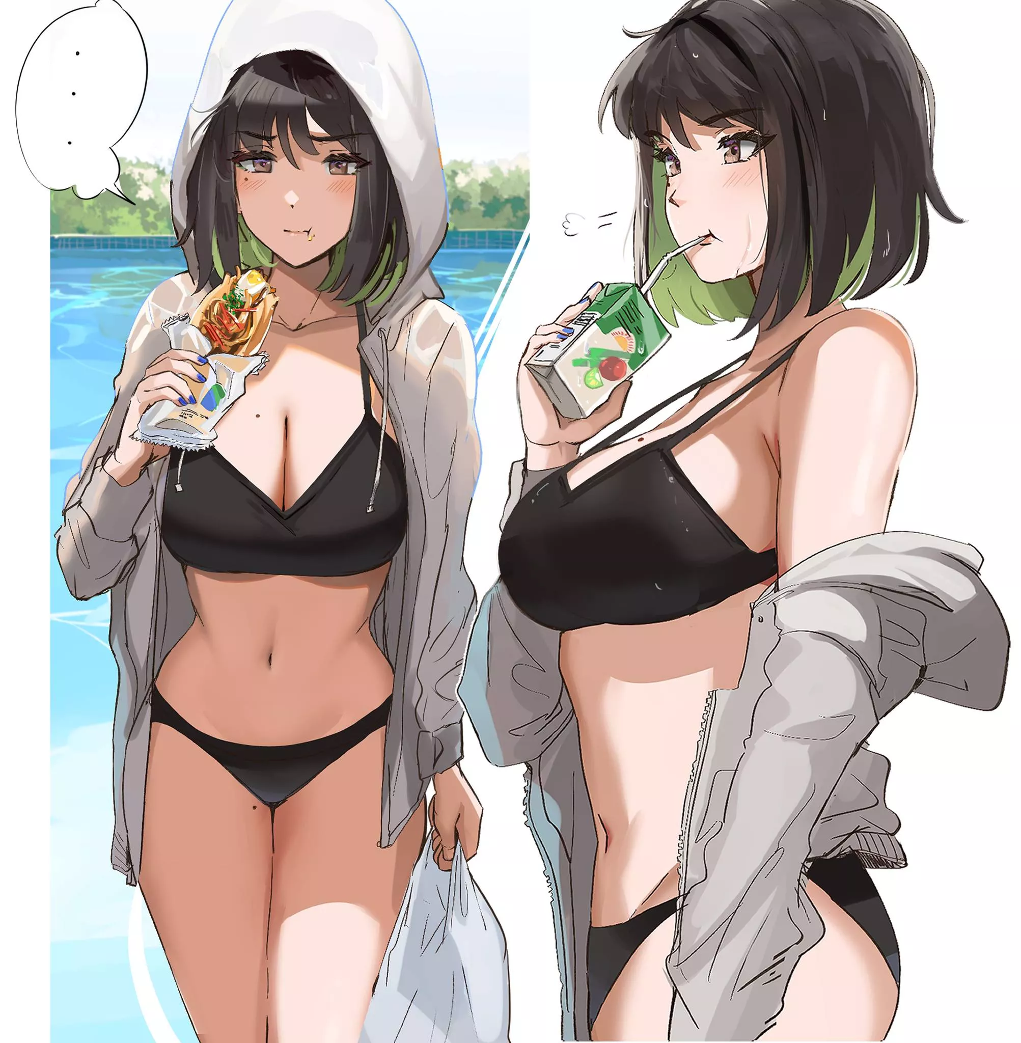 Swimsuit accentuates her curvy hips & thighs perfectly posted by Henthigh_Senpai