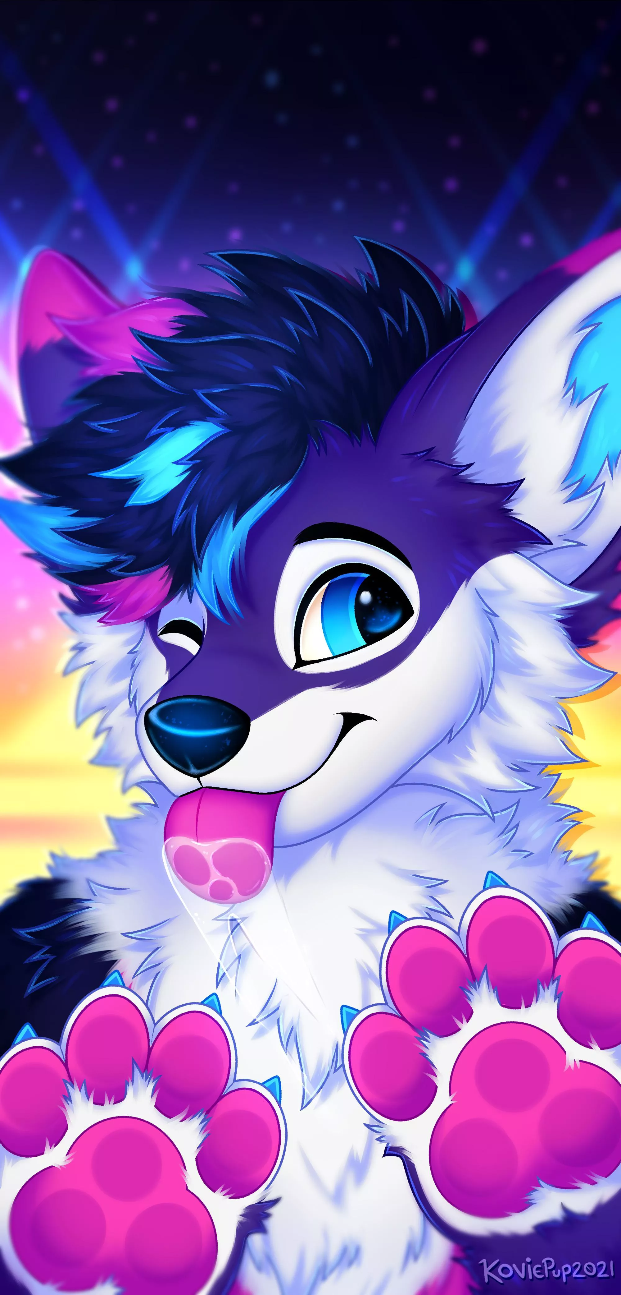 SynthwaveWolfy ✨ (art by me, KoviePup) posted by Kovied