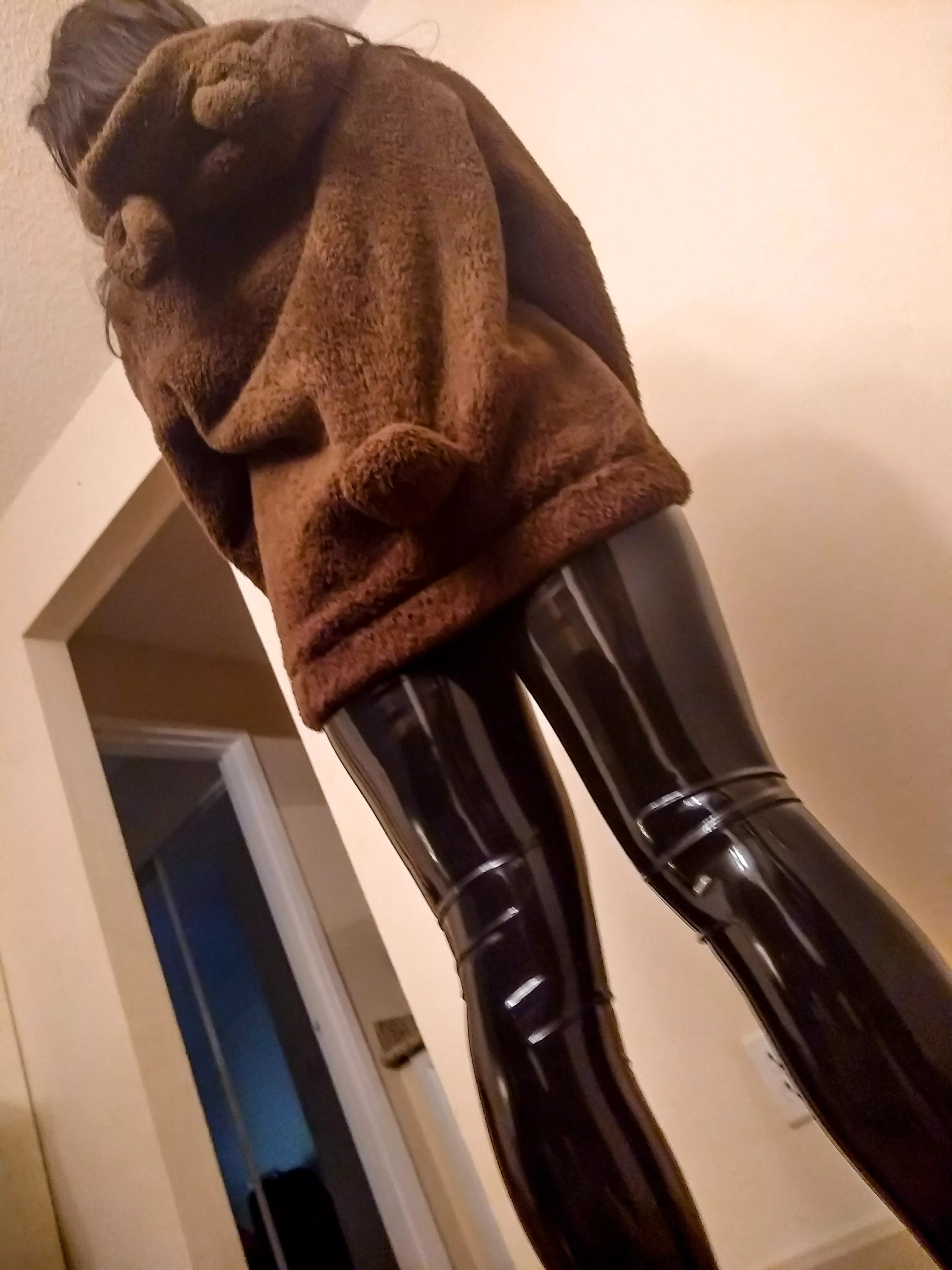 Teddy bear hoodie and latex pants is such a great combo 🥰 posted by 3chickens1cat