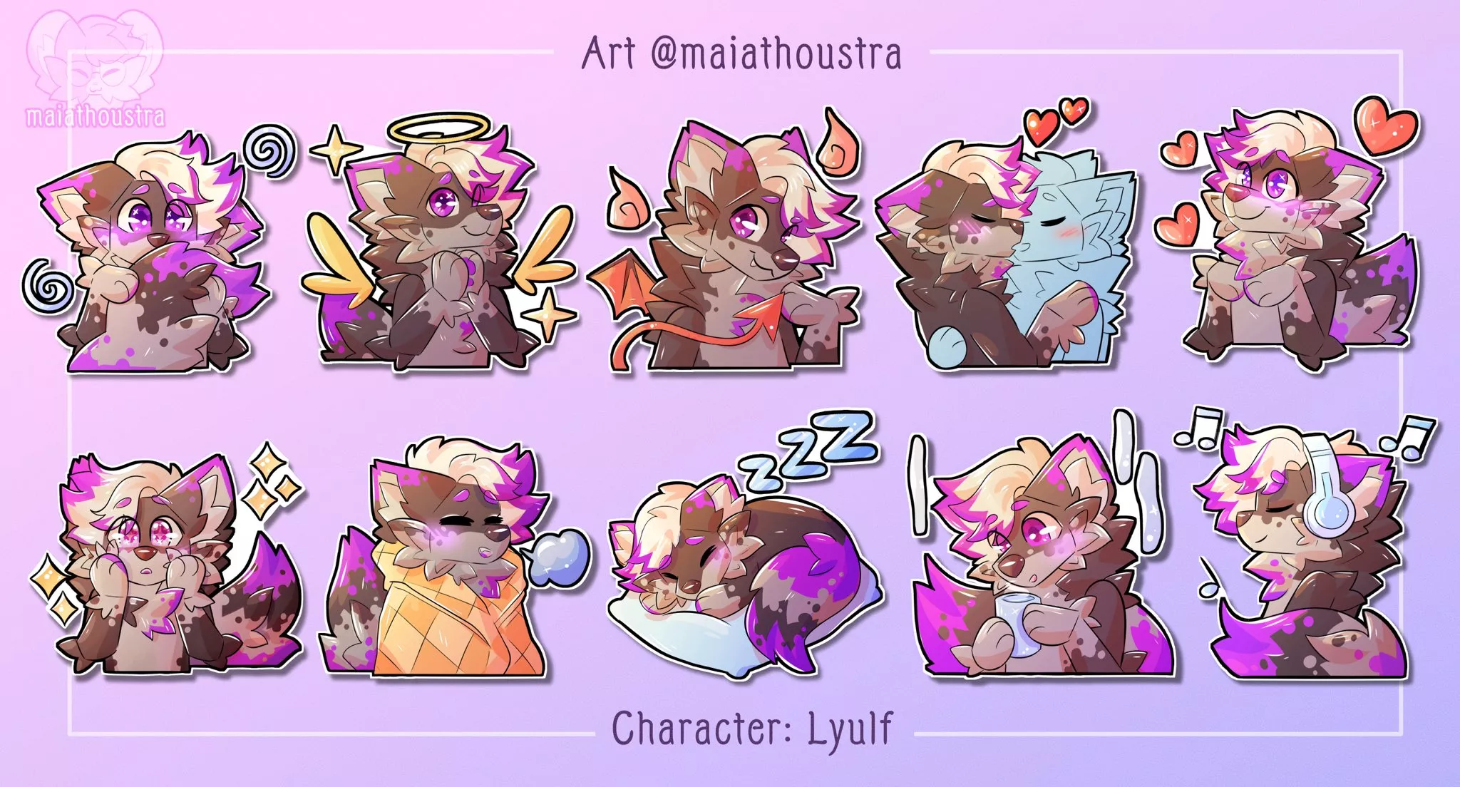 Telegram stickers ~ comm for Lyulf, art by me @maiathoustra posted by maiathoustra