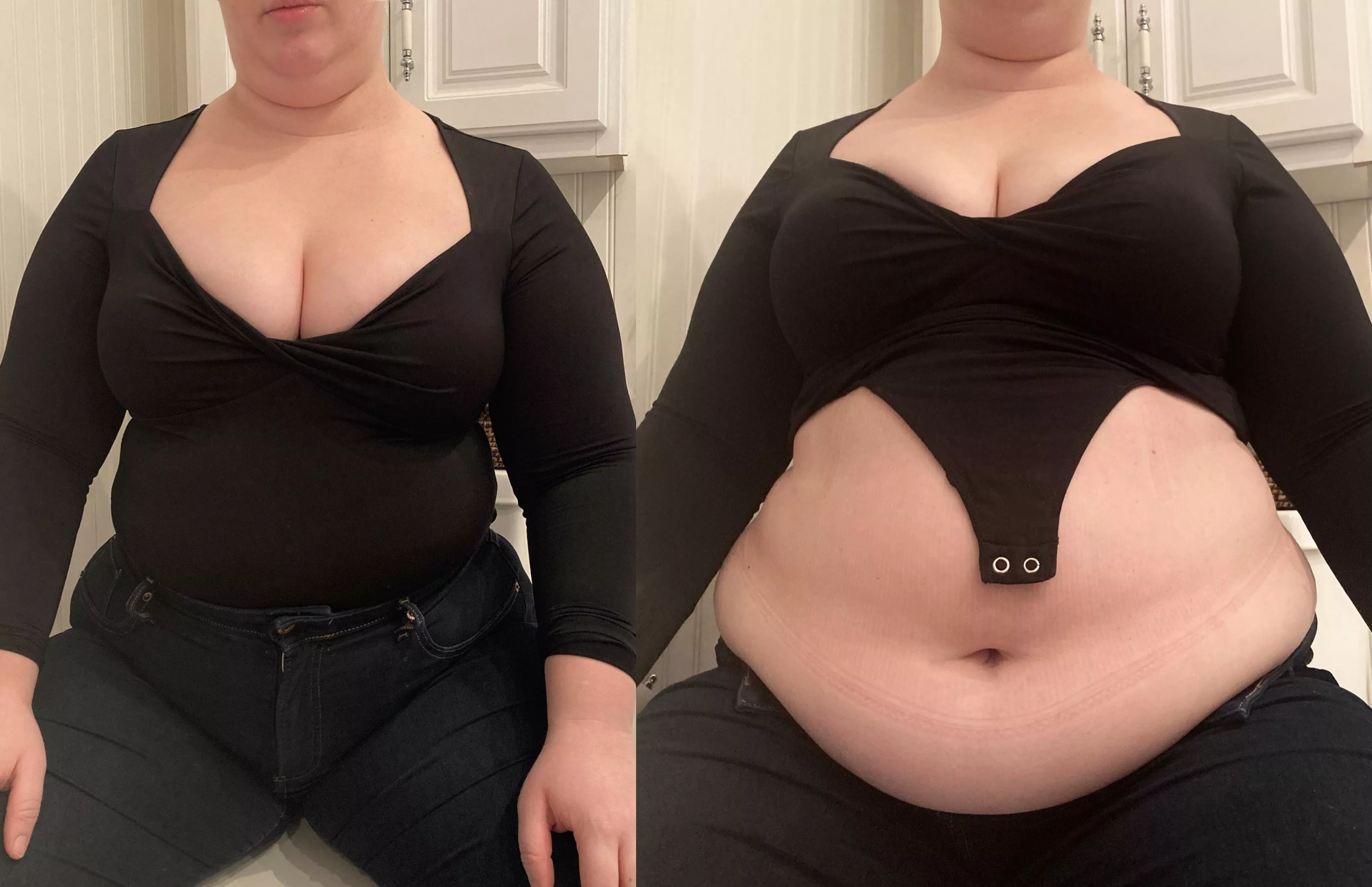 The power of shapewear and buttons vs the power of chicken wings and blue cheese. posted by myfatblondegf