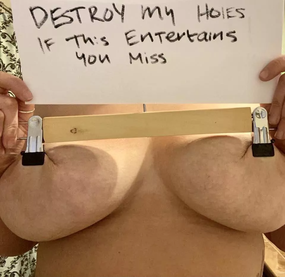 The slut was told to torture her fat udders to entertain my day at work. Such worthless boobs are meaningless if they aren’t properly abused. posted by MissGabrielasWhores