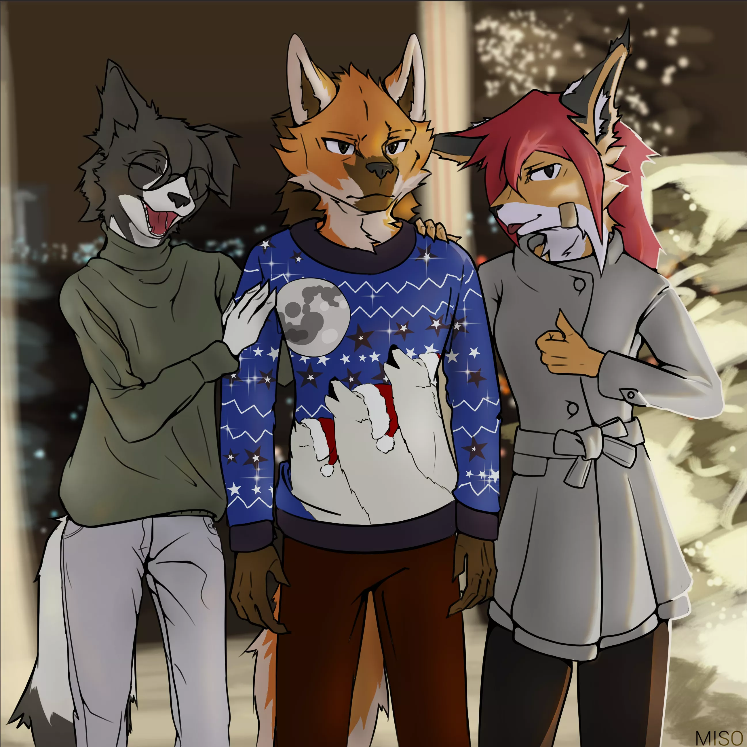 They've lied about the ugly sweater party. Happy Howl-lidays! (art by me karasumisso) posted by KarasuMisso