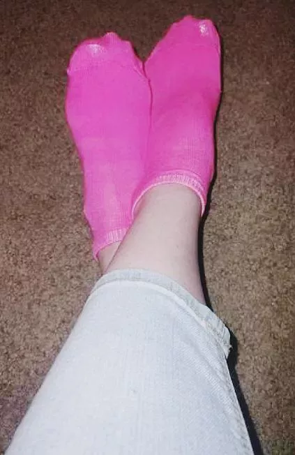 Thin pink socks up for grabs. Tell me how many days to wear them for you posted by SoullessSoles