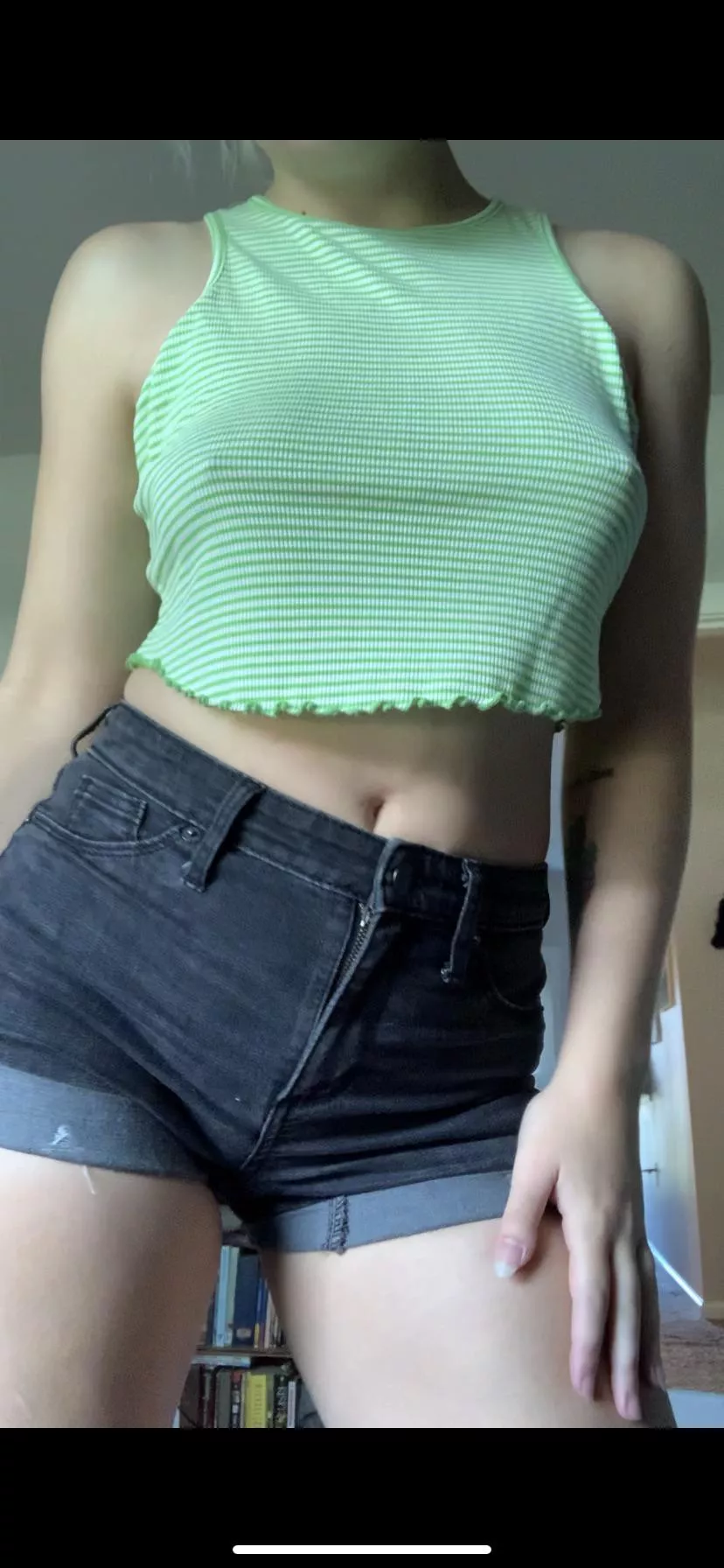 This green top is best worn braless posted by PeachyMaxine