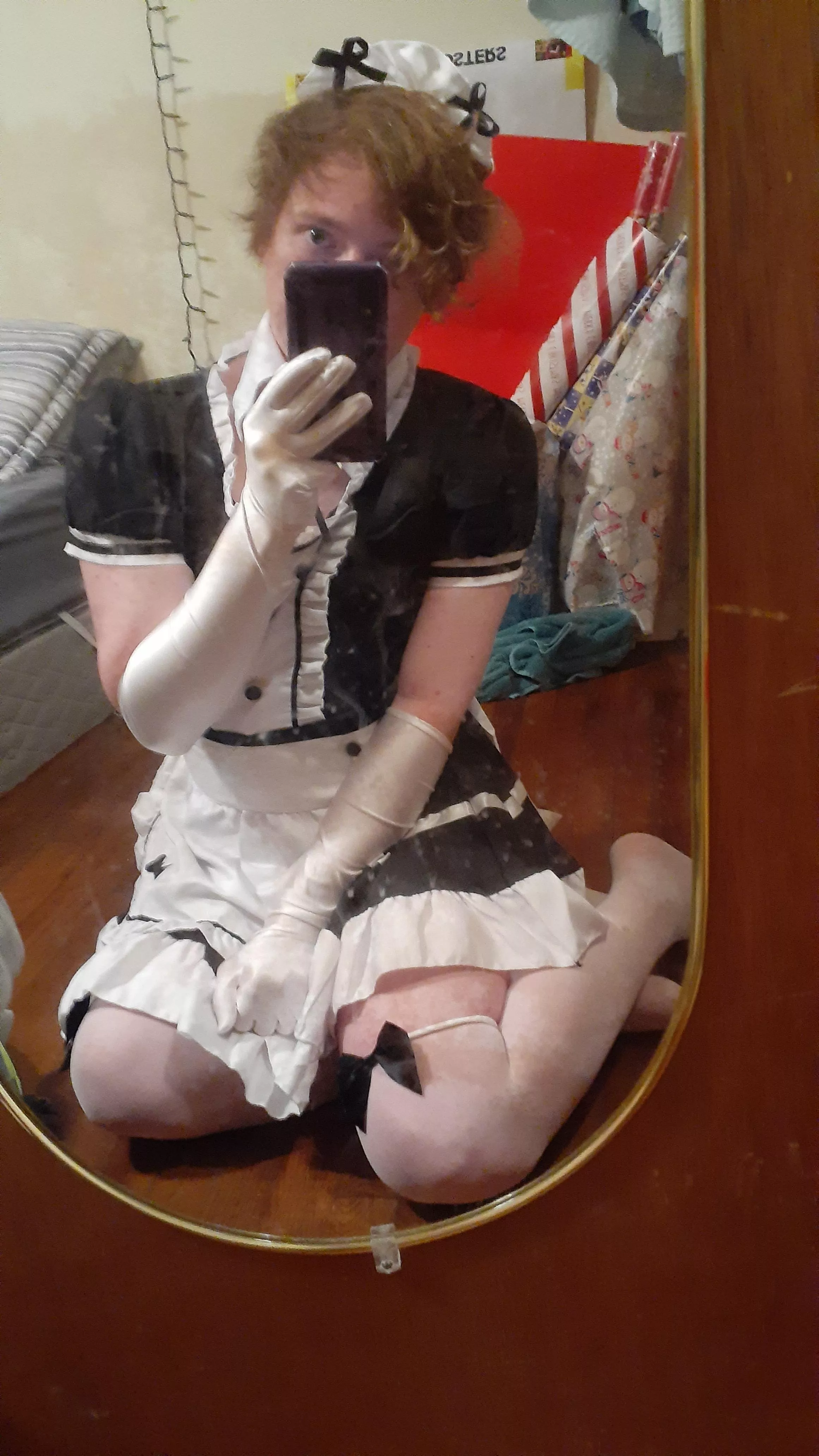 This is my first post on here and I just recently got a maid outfit so I thought I'd show it off here :3 posted by shypurpleboi