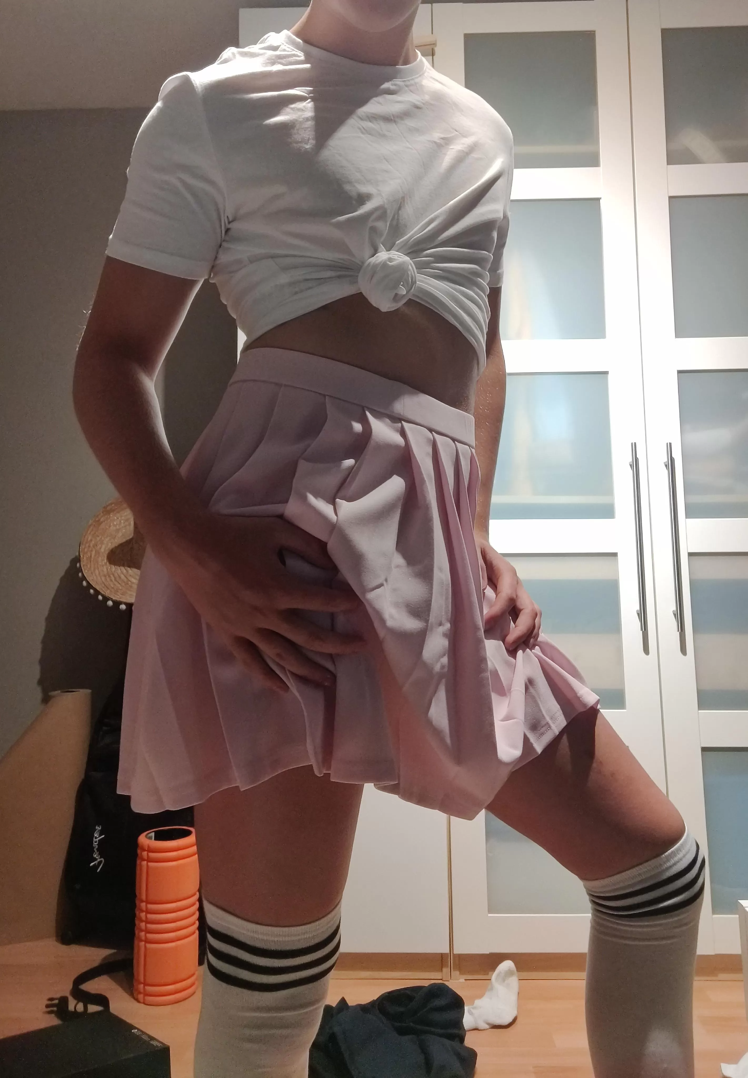 This is my first time trying to embrace my femboy side. I ordered the skirt and the socks, choose to shave my legs and I feel so good amd happy 😊. How'd I do? :) posted by Kaassouflebanaan