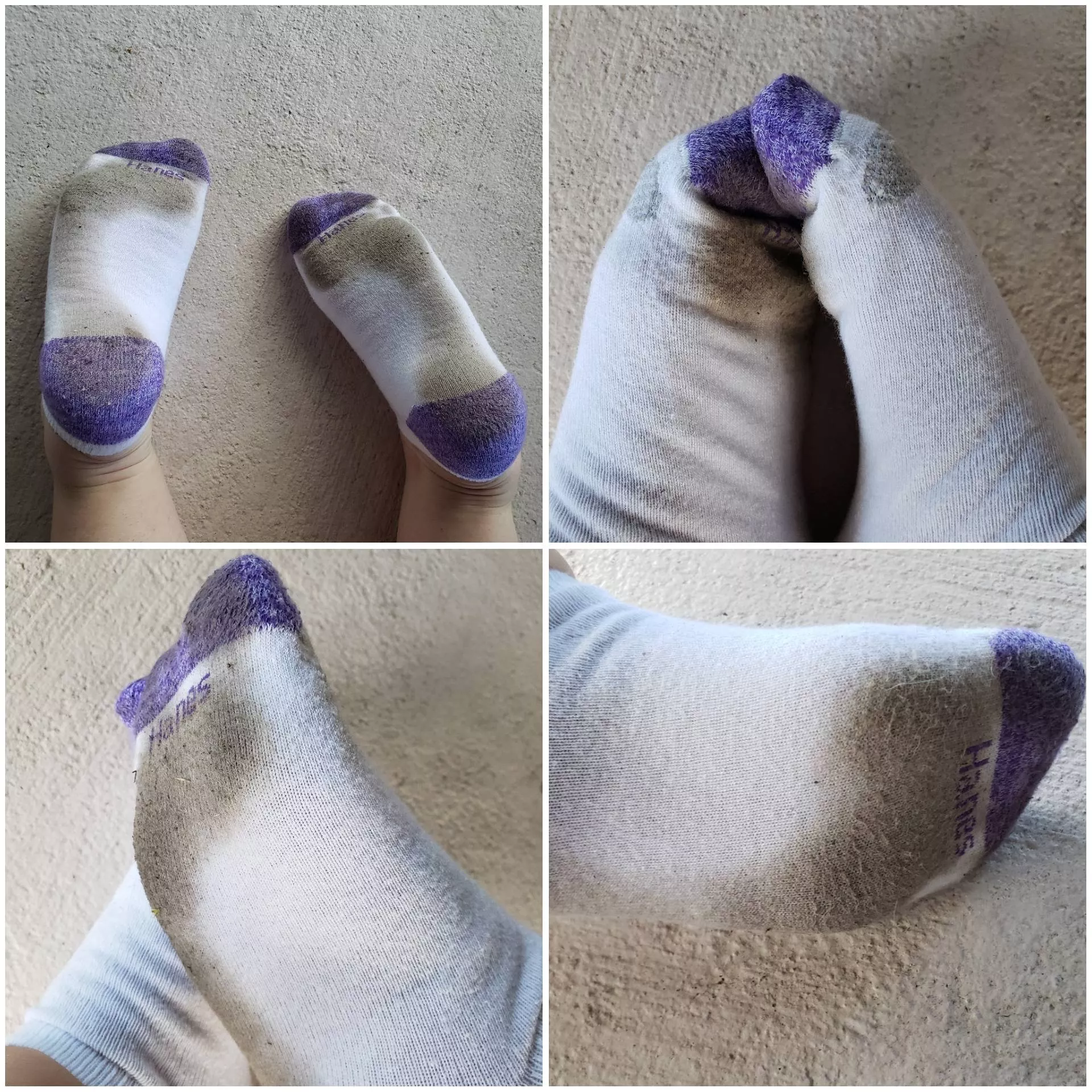 This is what happens when you clean outside in your purple and white no show socks posted by Zoe_Bulbs