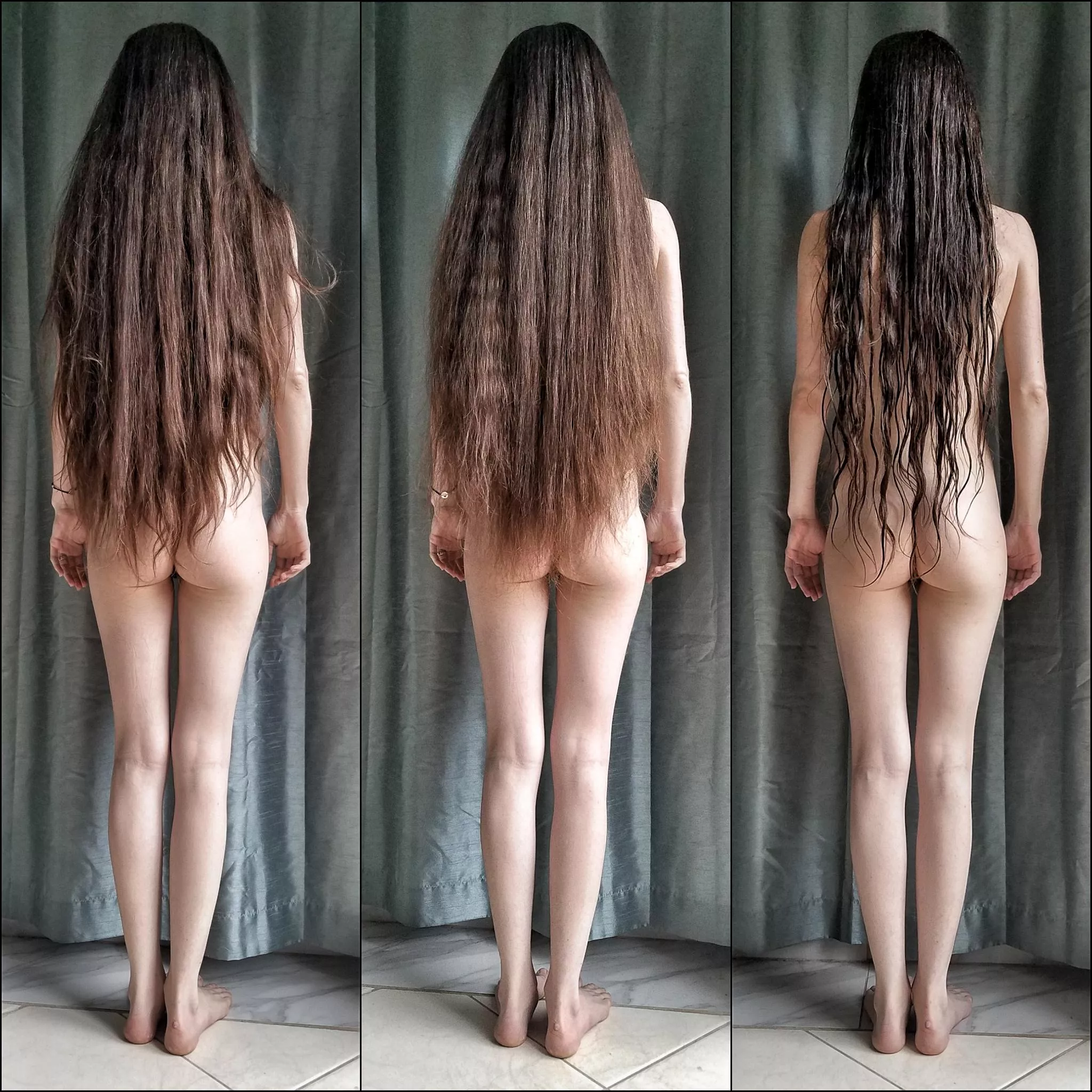 three stages of mane: unwashed/unbrushed, unwashed/brushed, washed (self shot) posted by _creature_feature