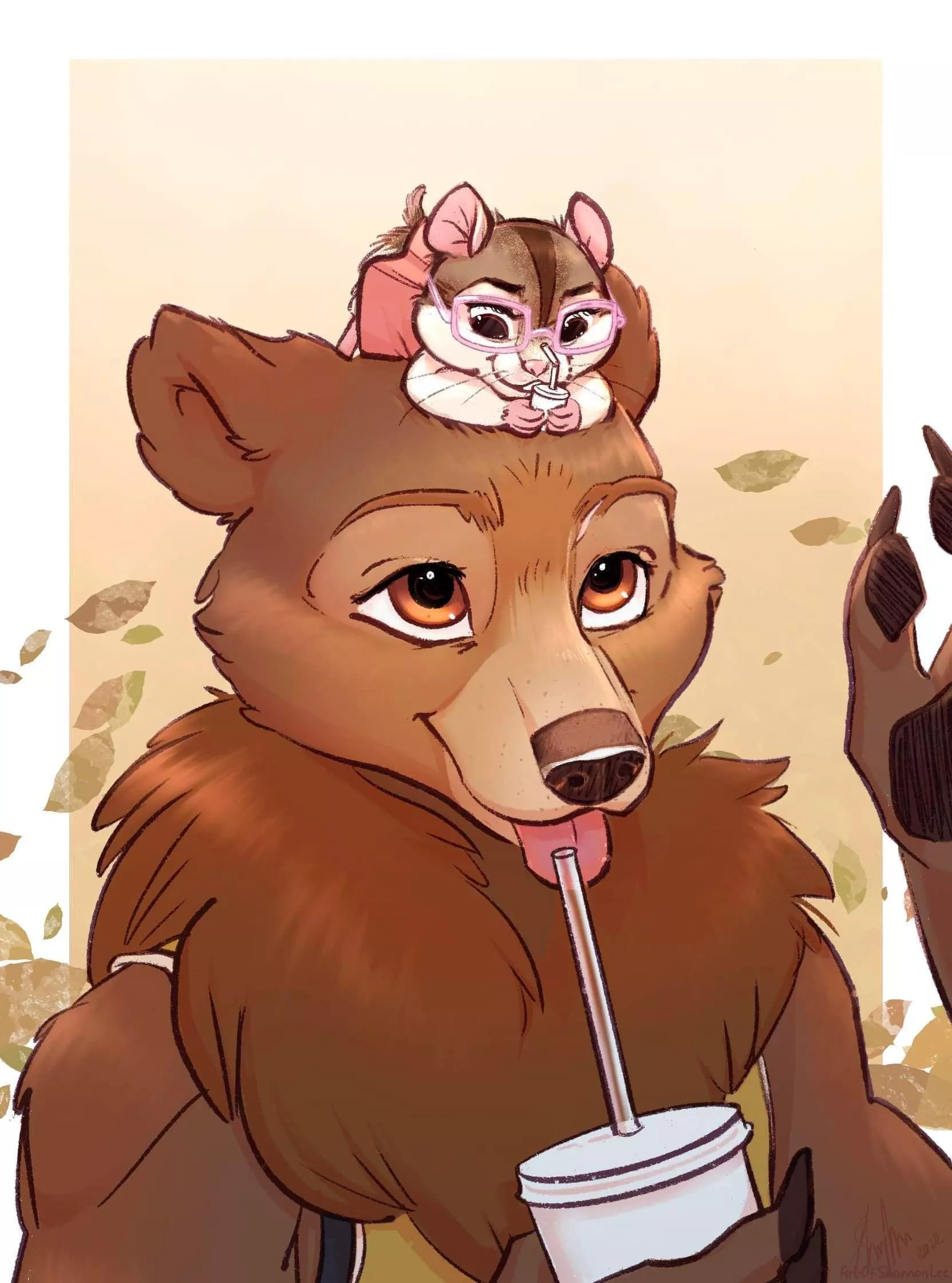 Tiktok told my partner and I that we look like a bear and a hamster so I drew us on a lil milkshake date 😂 posted by ArtOfShannonLee