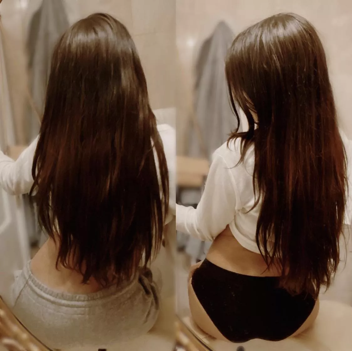 To the guys that love my long hair. (25 • 5’3 • 98IB) posted by borderlinemaddie