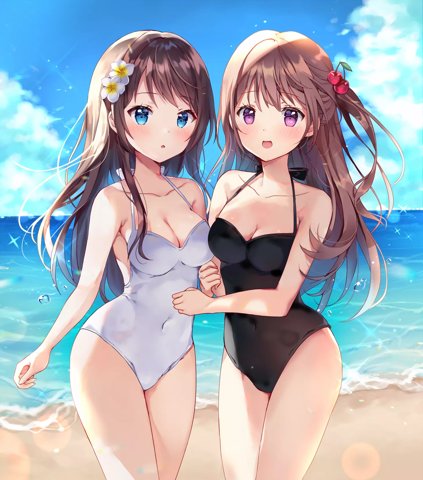 Two cuties in one-piece swimsuits. posted by ok2ed