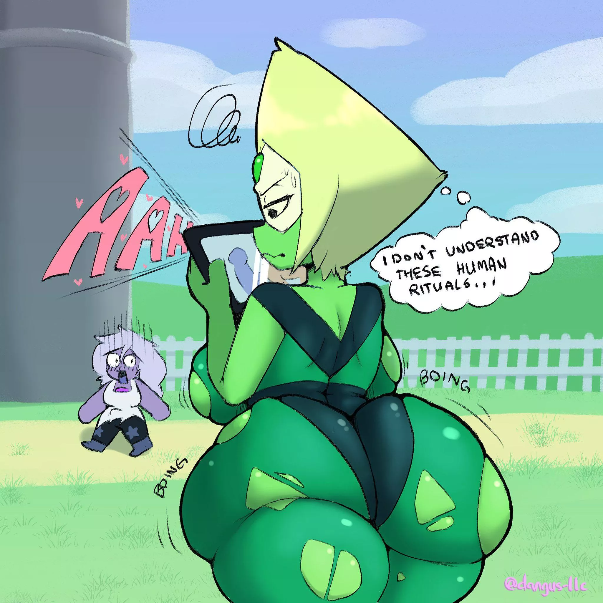 Unbeknownst to Peridot, her form expands while watching porn! (Art by dangus_llc) posted by renegade_zibit