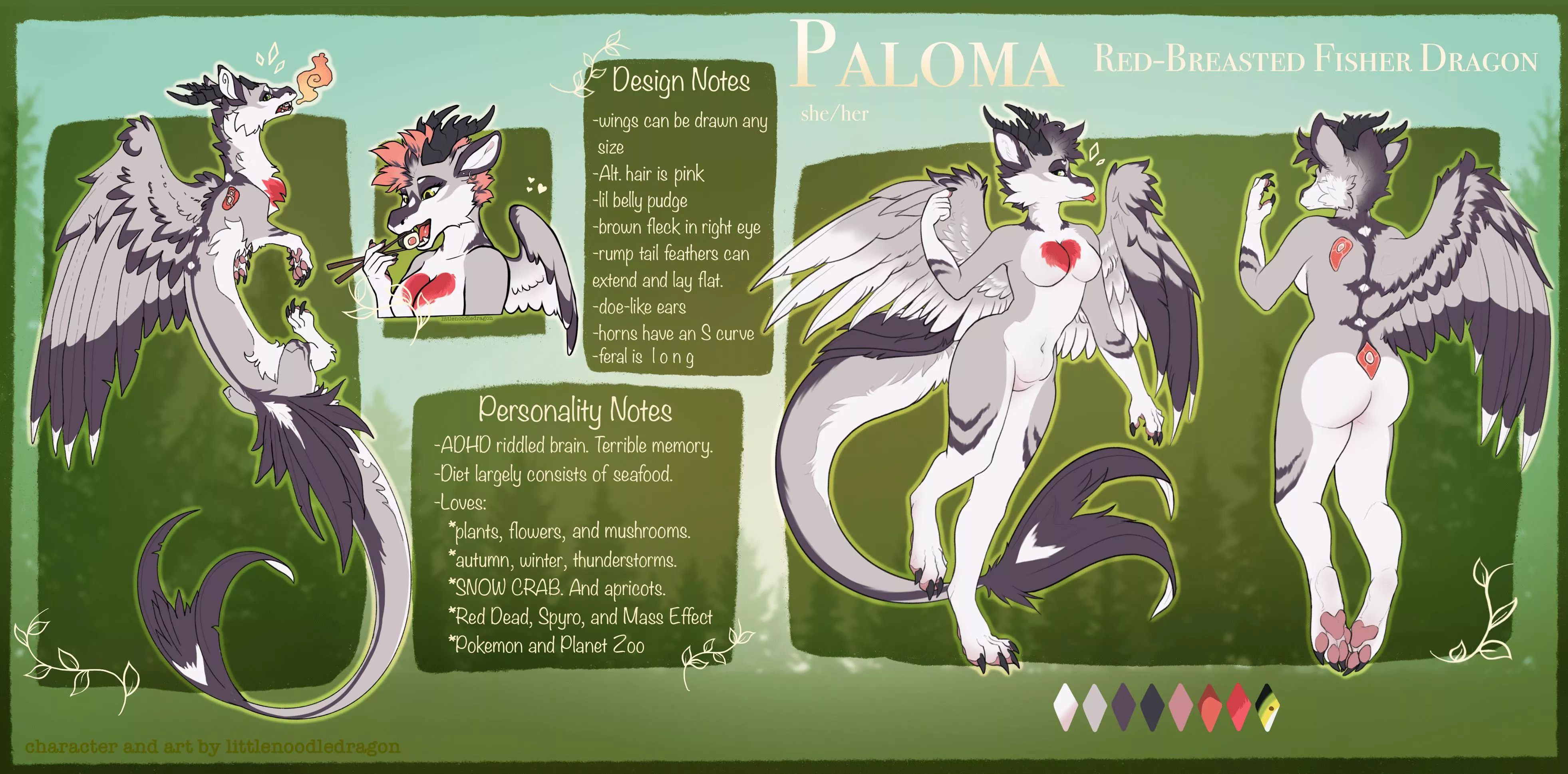 Updated Paloma’s ref just to switch out the headshot. And it feels like the perfect time to do this again: DROP YOUR SONA’S REF! or art if you don’t have one! I wanna see some fluffy/scalie friends! posted by littlenoodledragon