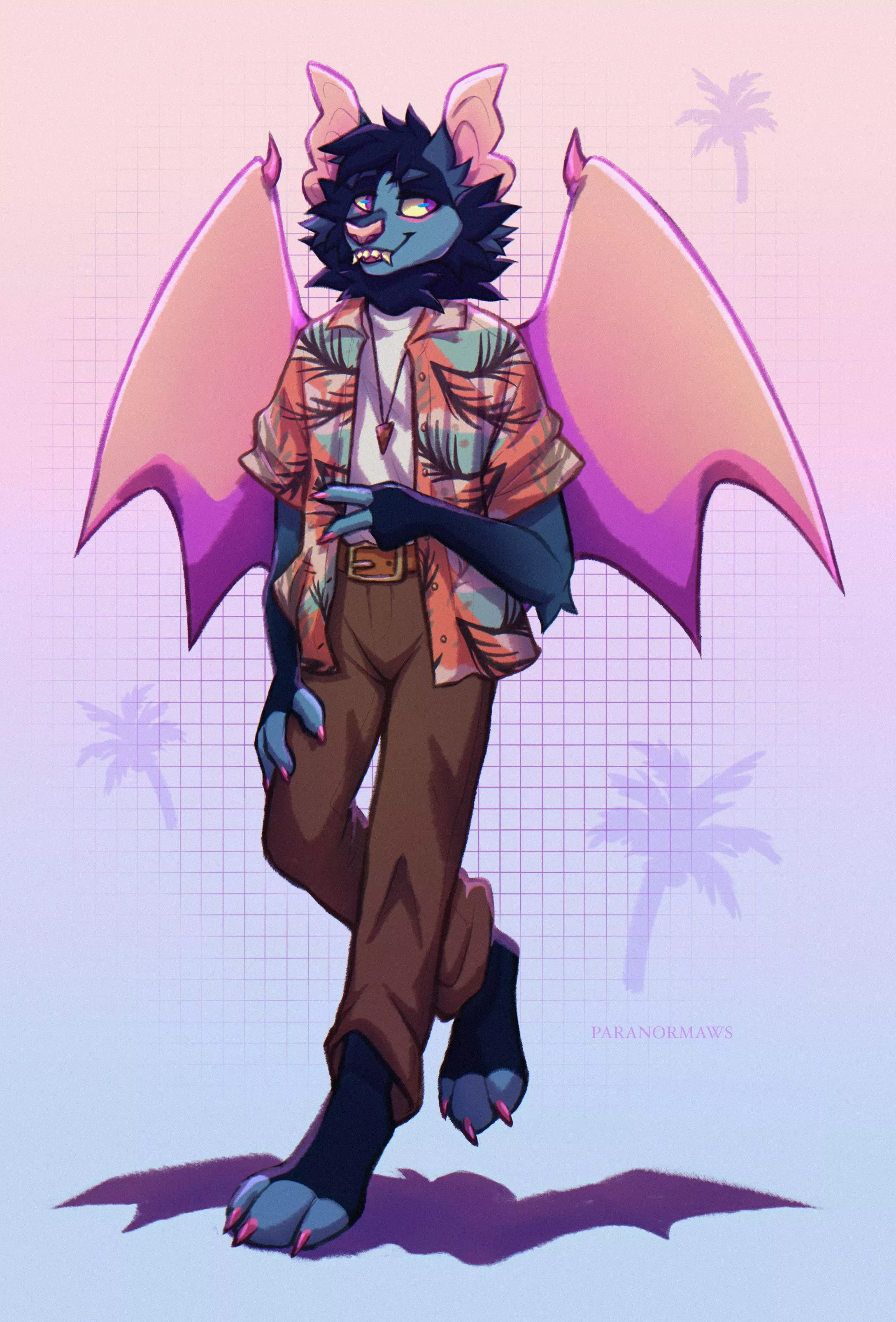 Vaporwave bat [art by me (Paranormaws)] posted by anotherpine