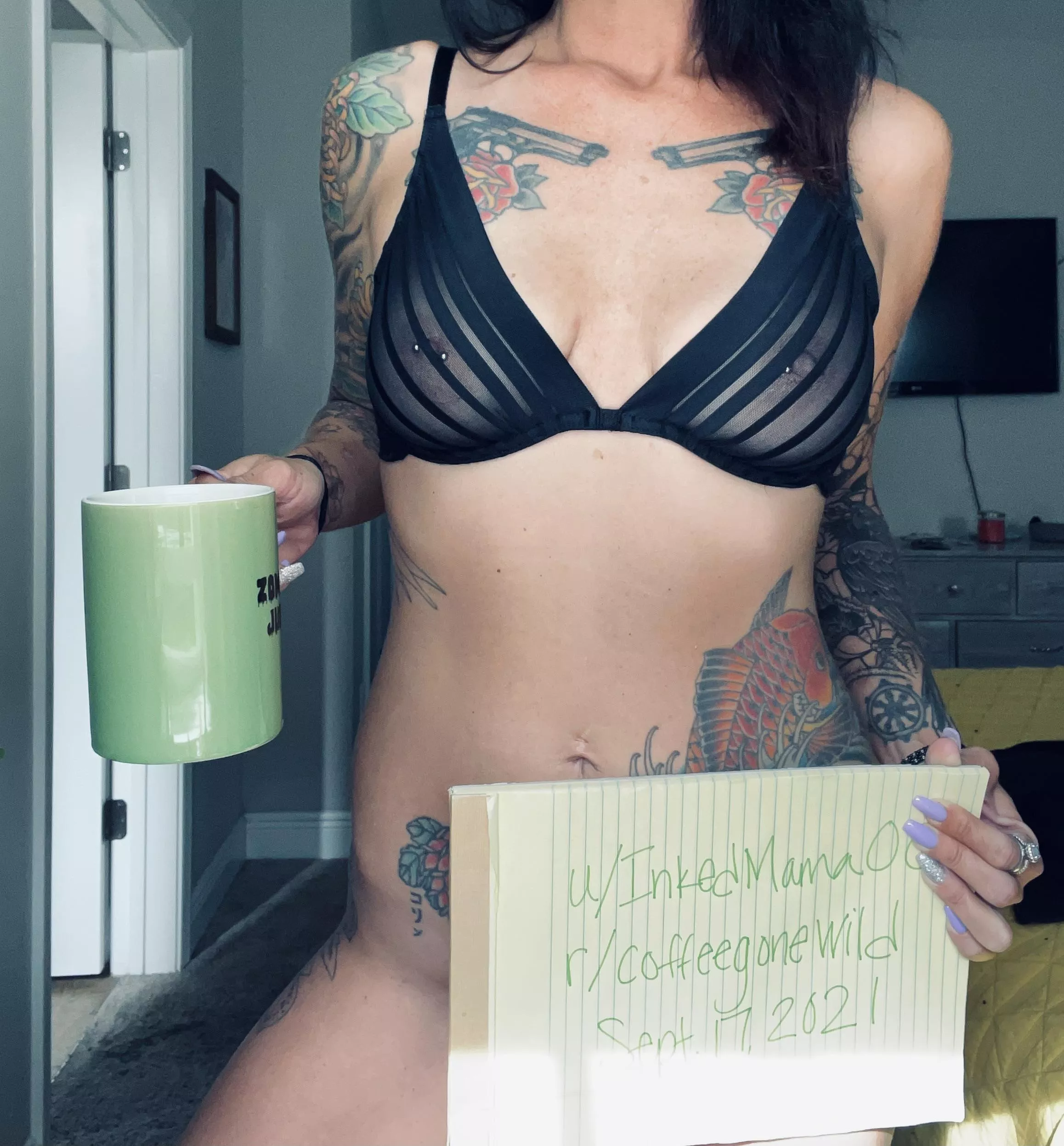 Verify me…One more tiiiime! Seems I can’t stay away! New account, same coffee loving LadyA! Cheers CGW 🖤☕️🖤 posted by inkedmama00