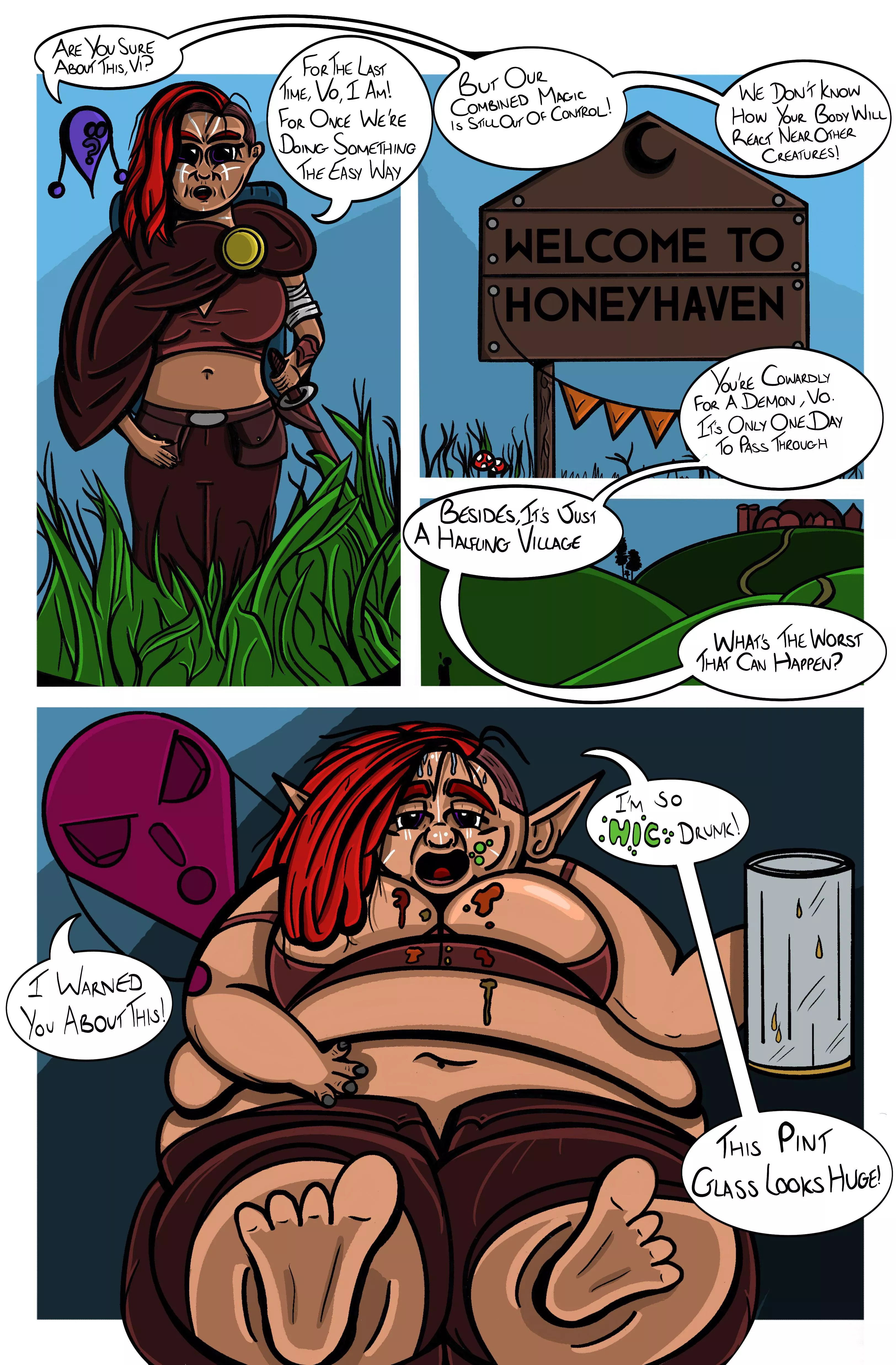 Vi and Vo in Honeyhaven [F Human -> F Halfling WG] by R J Carrel [OC] posted by rjcarrel