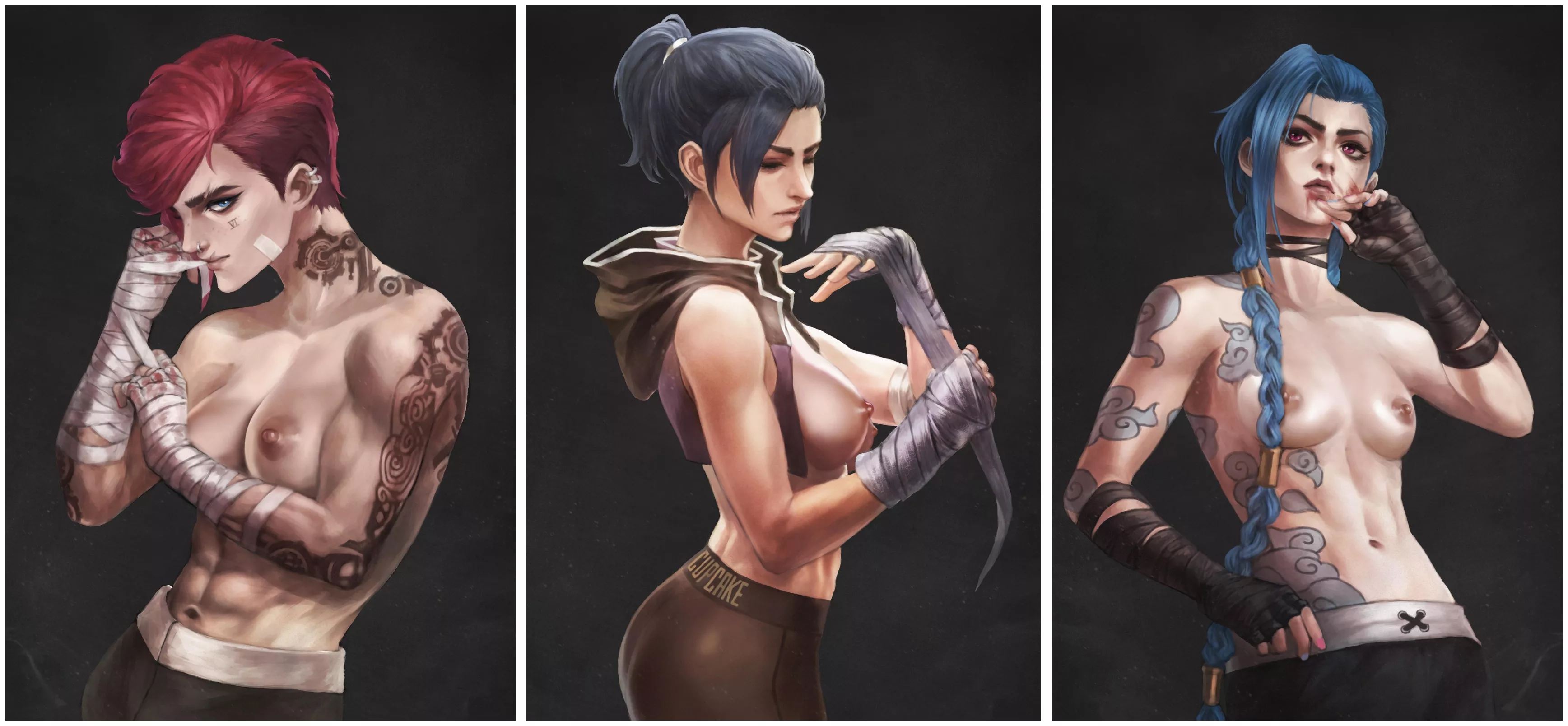 Vi, Caitlyn Kiramman and Jinx. (Monorirogue) [Arcane, League of Legends] posted by Rastifan