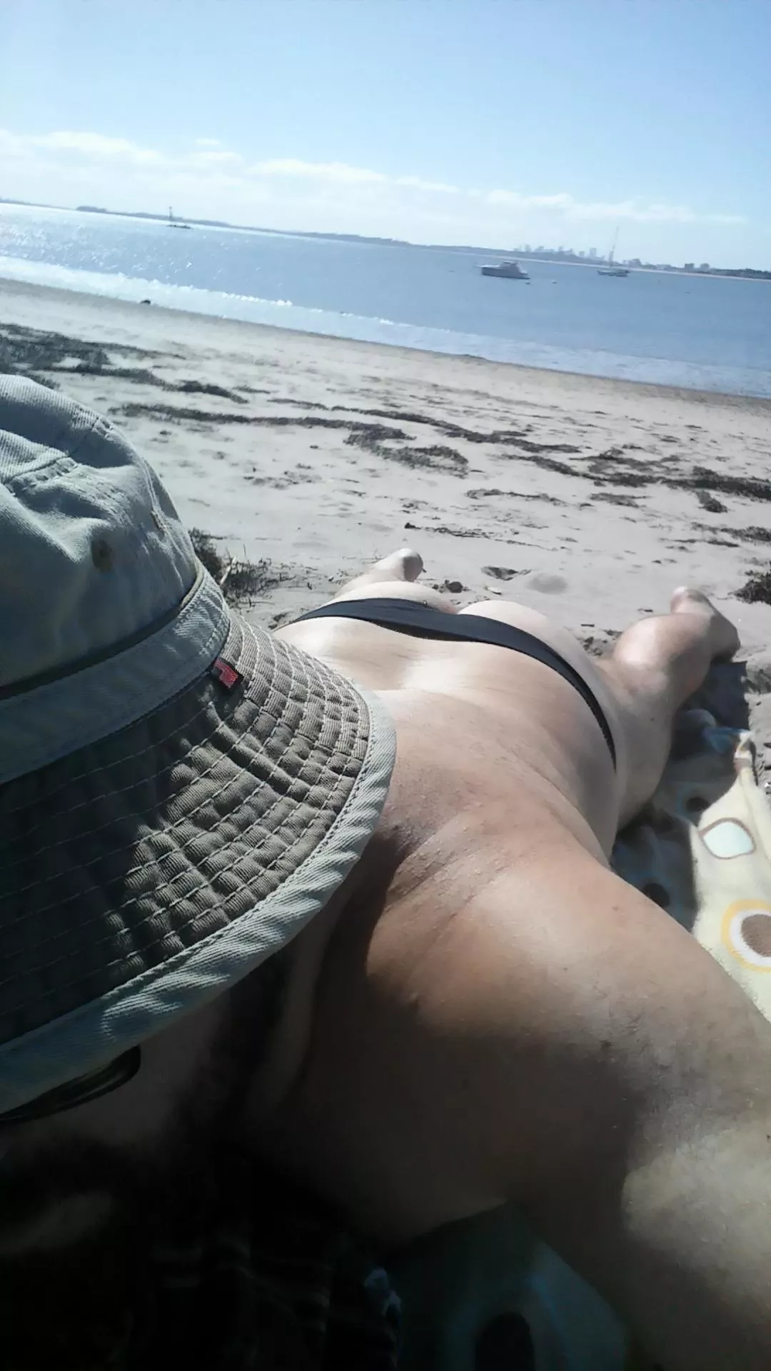 Vintage jockey thong on boston area beach. Had a woman turn to me to walk by this ass and gave her some gooch too, but we all know its for the guys. posted by cid3n