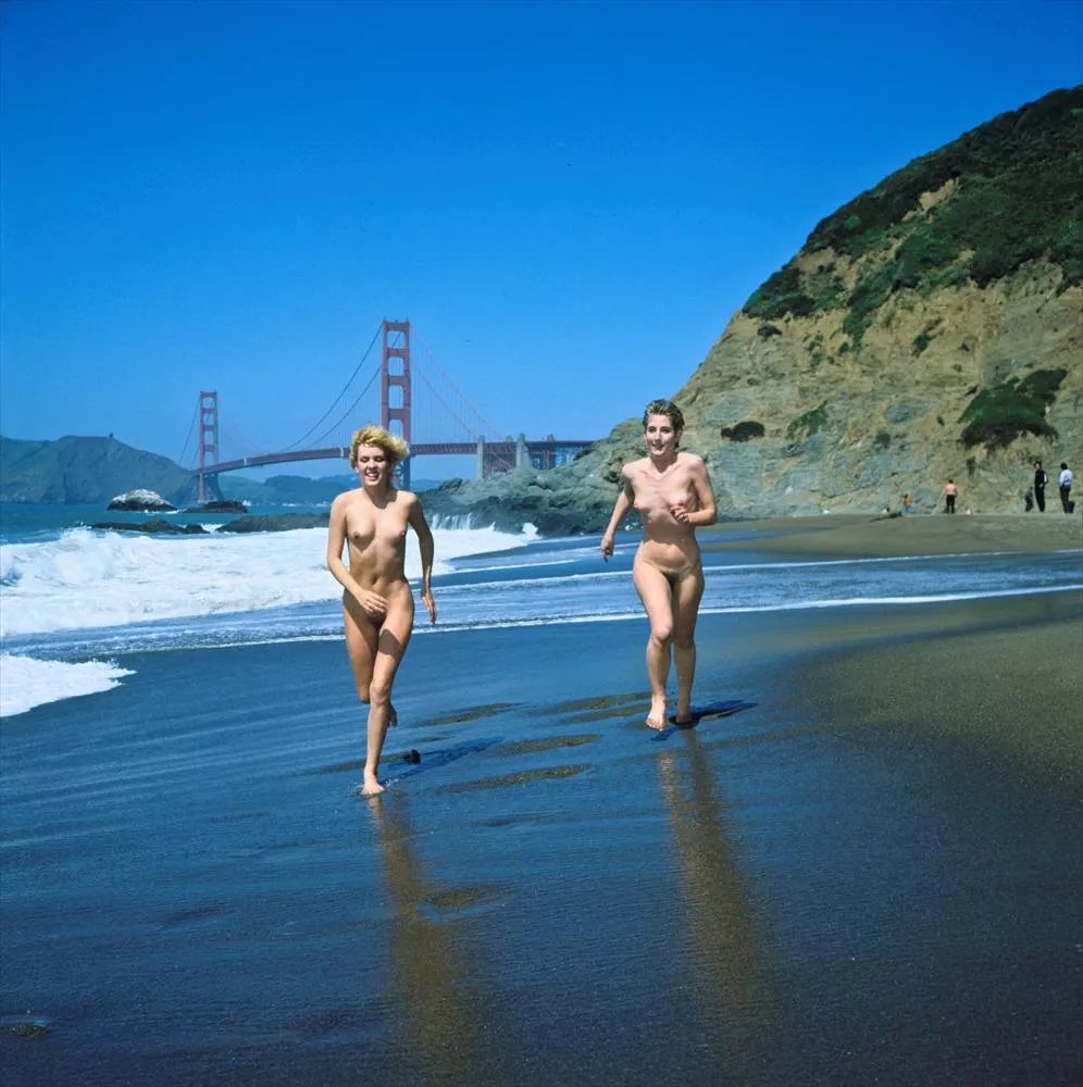 Vintage: Run on the shore of Baker Beach, San Francisco posted by NaturistPictures