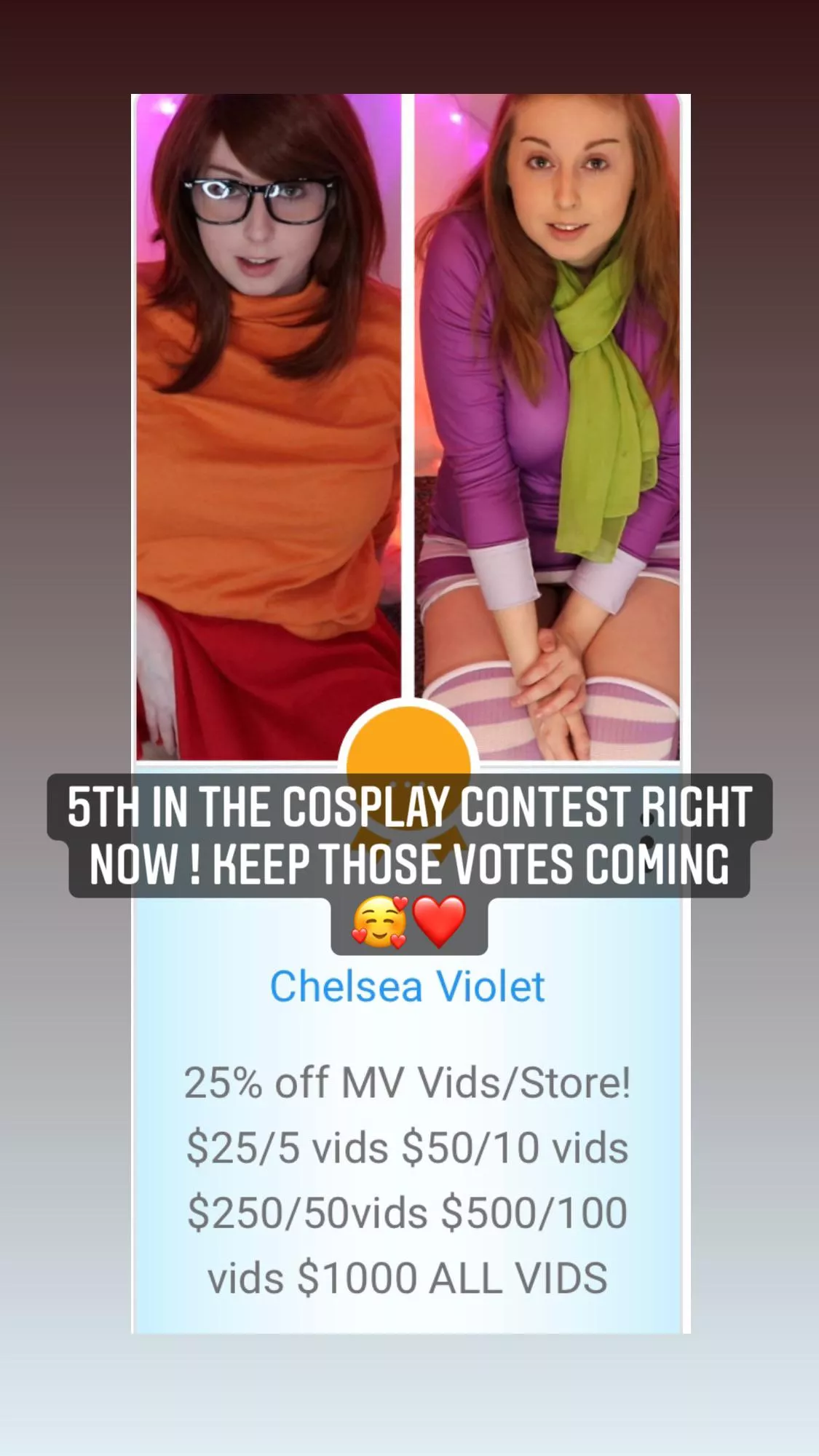 Vote for me in the MV awards! Cosplayer of the year ðŸ¥°â¤ï¸ link in comments! posted by ChelseaVioletx