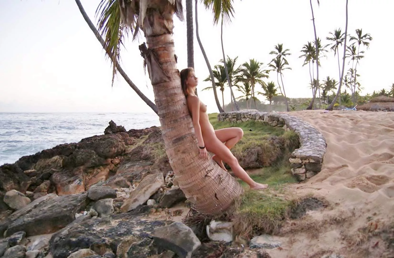 Waiting for your friends, against a palm tree... posted by NaturistPictures