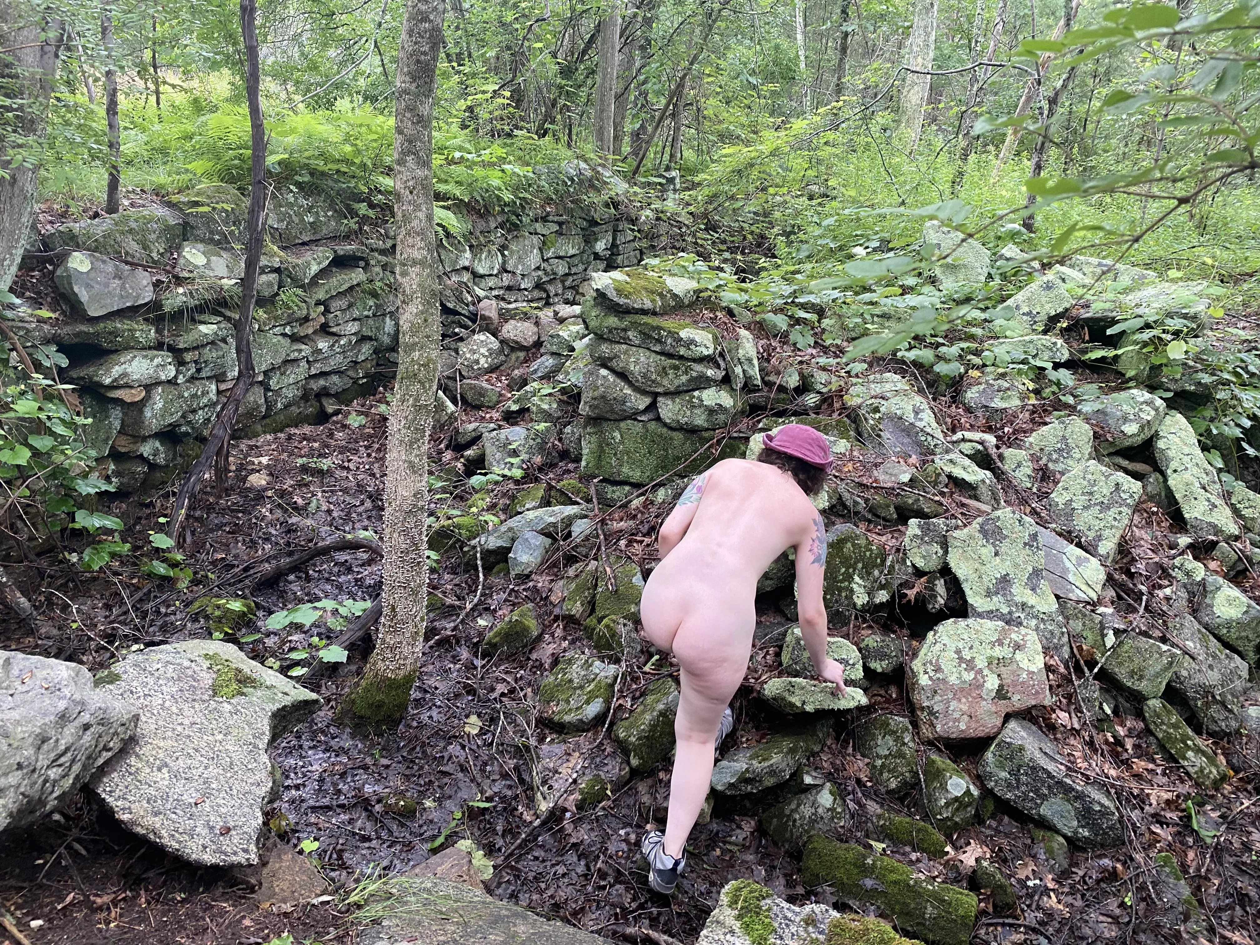 We found an old stone house built in the ground, it was so fun climbing around naked inside :) posted by nudelovecouple