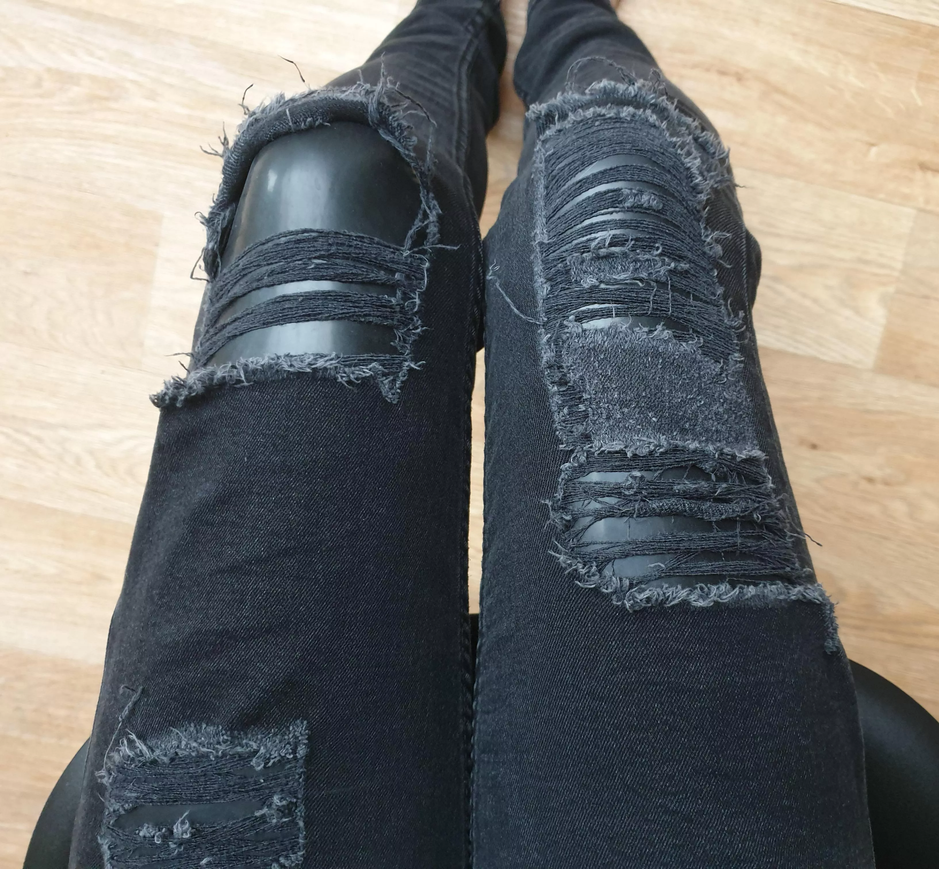 Wearing my first pair of latex leggings under ripped skinny jeans posted by Olza1